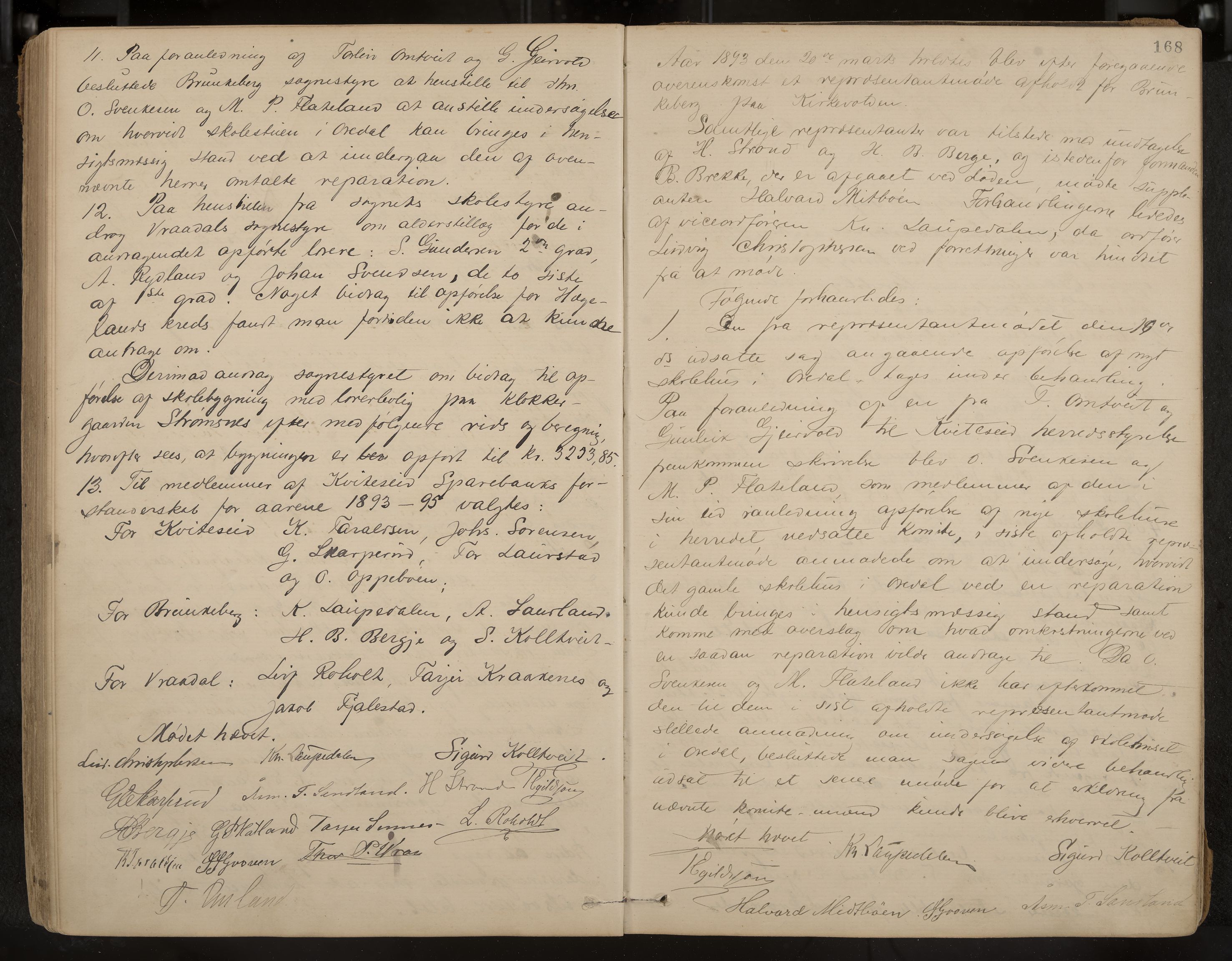 Kviteseid formannskap og sentraladministrasjon, IKAK/0829021/A/Aa/L0003: Møtebok, 1885-1896, p. 168