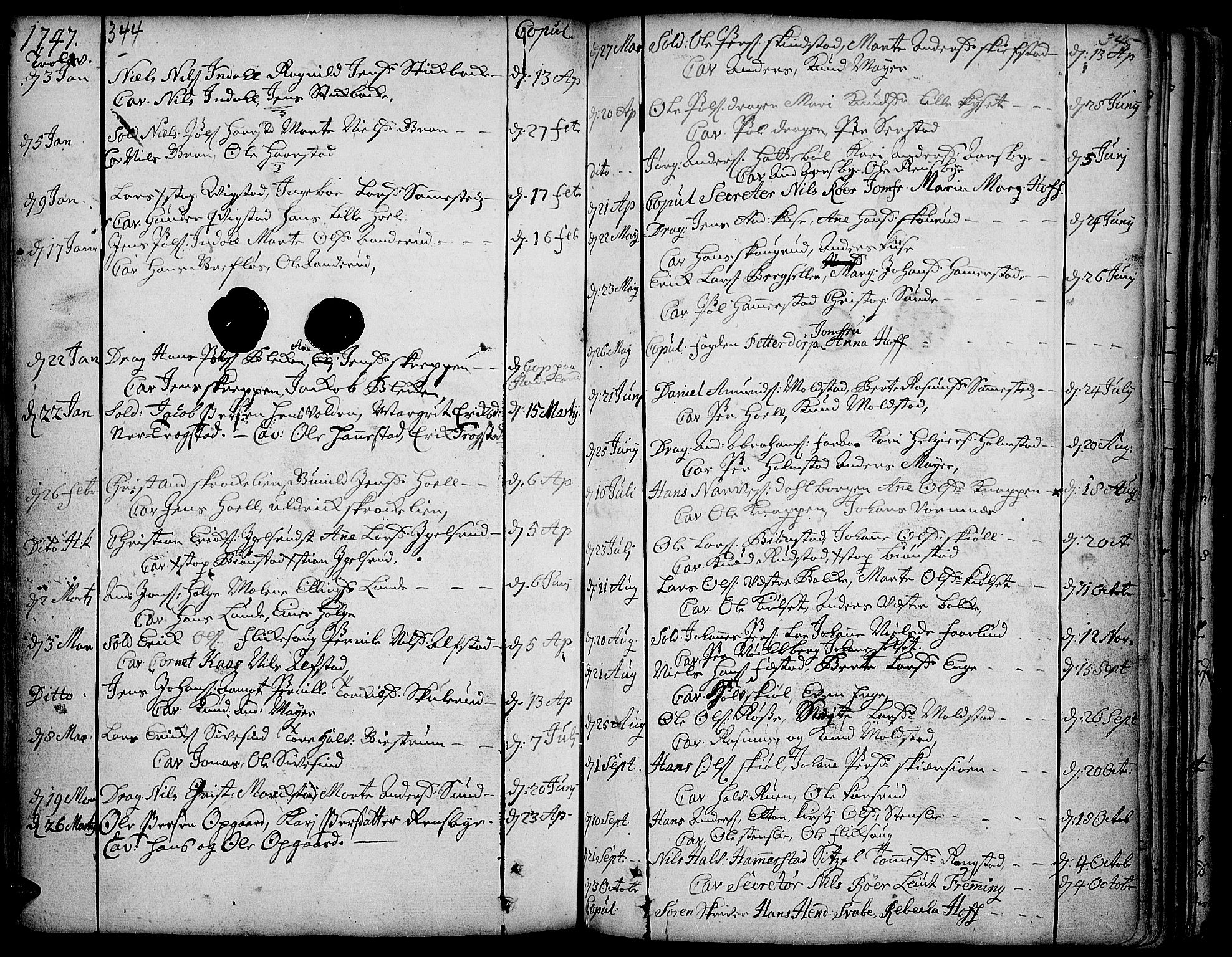 Toten prestekontor, SAH/PREST-102/H/Ha/Haa/L0003: Parish register (official) no. 3, 1734-1751, p. 344-345