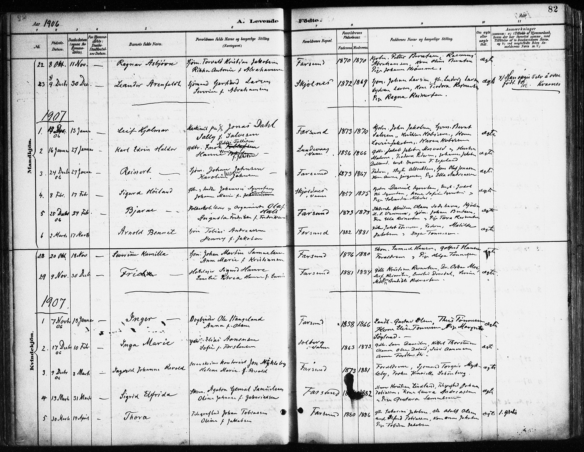 Farsund sokneprestkontor, SAK/1111-0009/F/Fa/L0006: Parish register (official) no. A 6, 1887-1920, p. 82