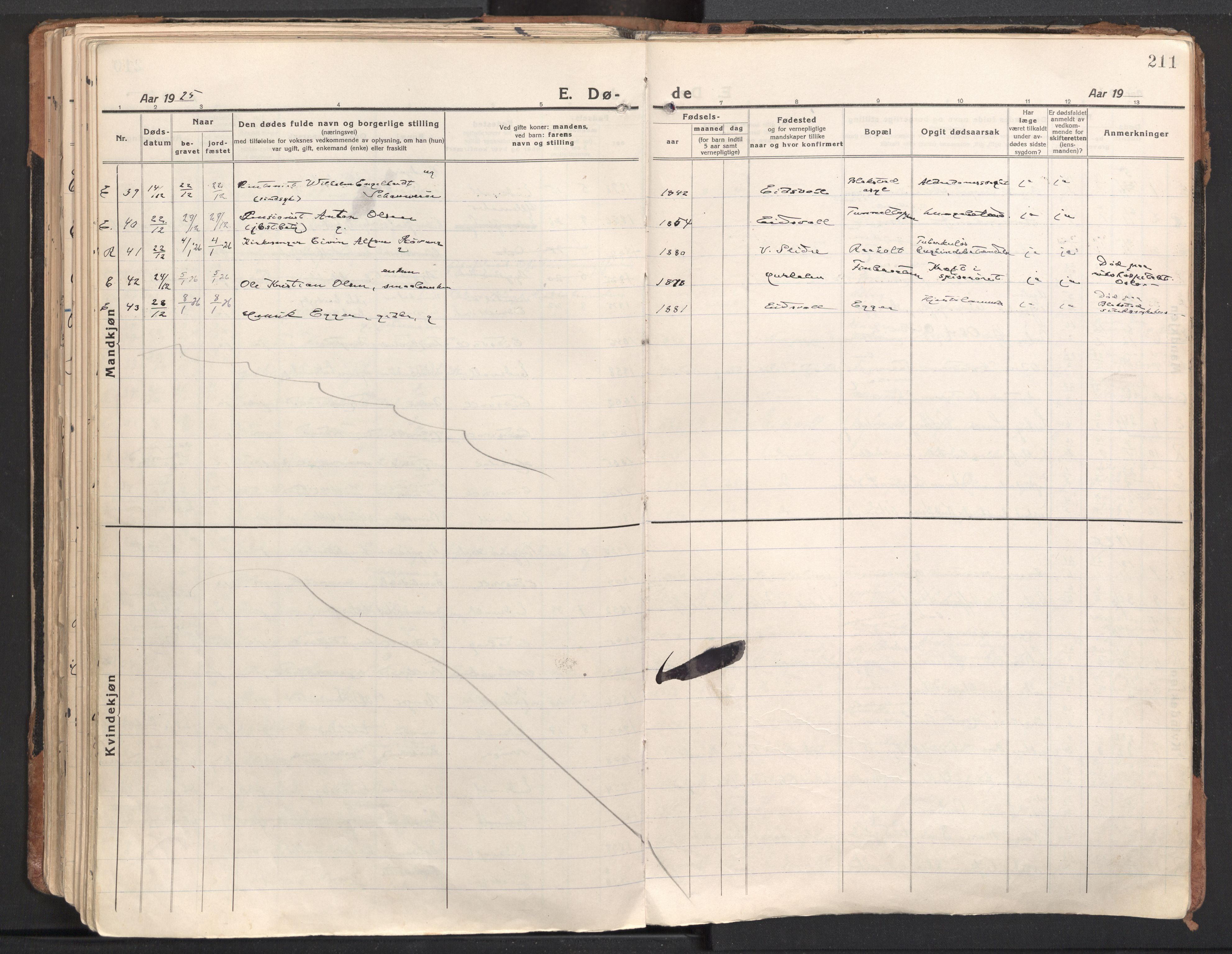 Eidsvoll prestekontor Kirkebøker, AV/SAO-A-10888/F/Fa/L0010: Parish register (official) no. I 10, 1920-1933, p. 211