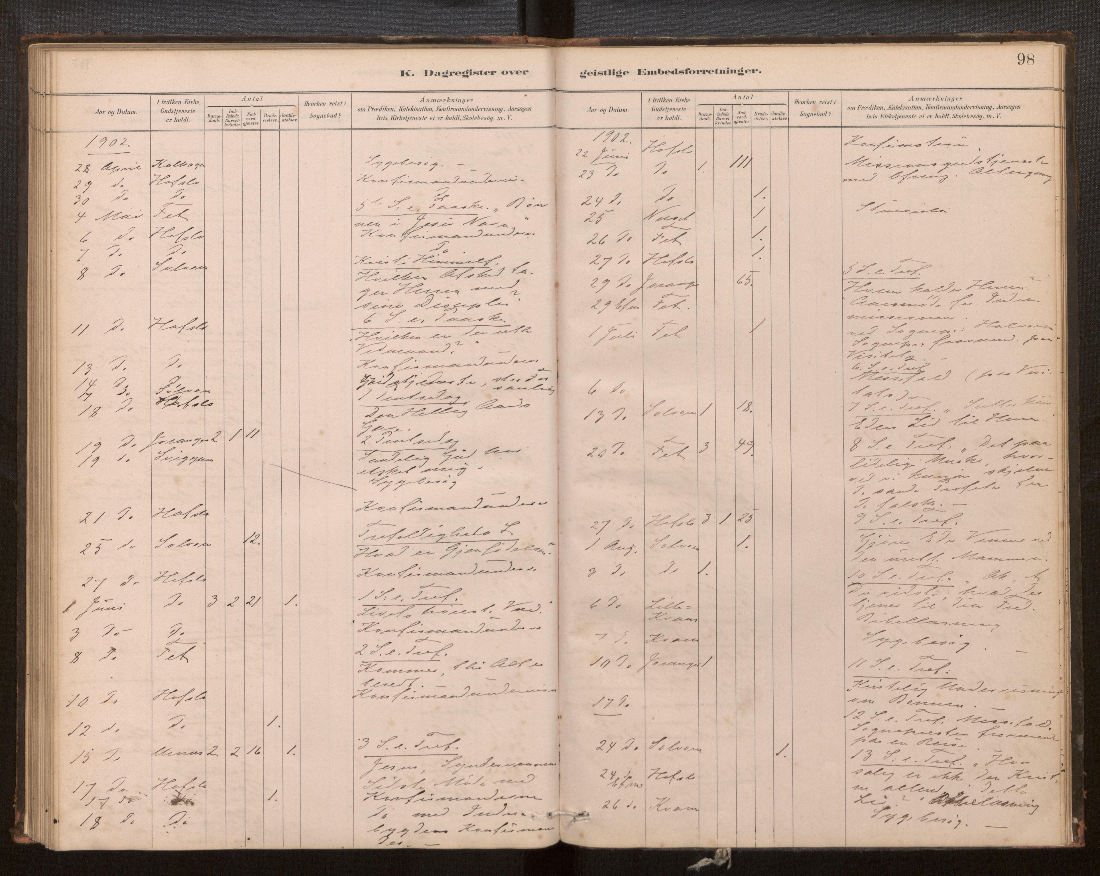 Hafslo sokneprestembete, SAB/A-80301/H/Haa/Haaf/L0003: Diary records no. F 3, 1879-1909, p. 98