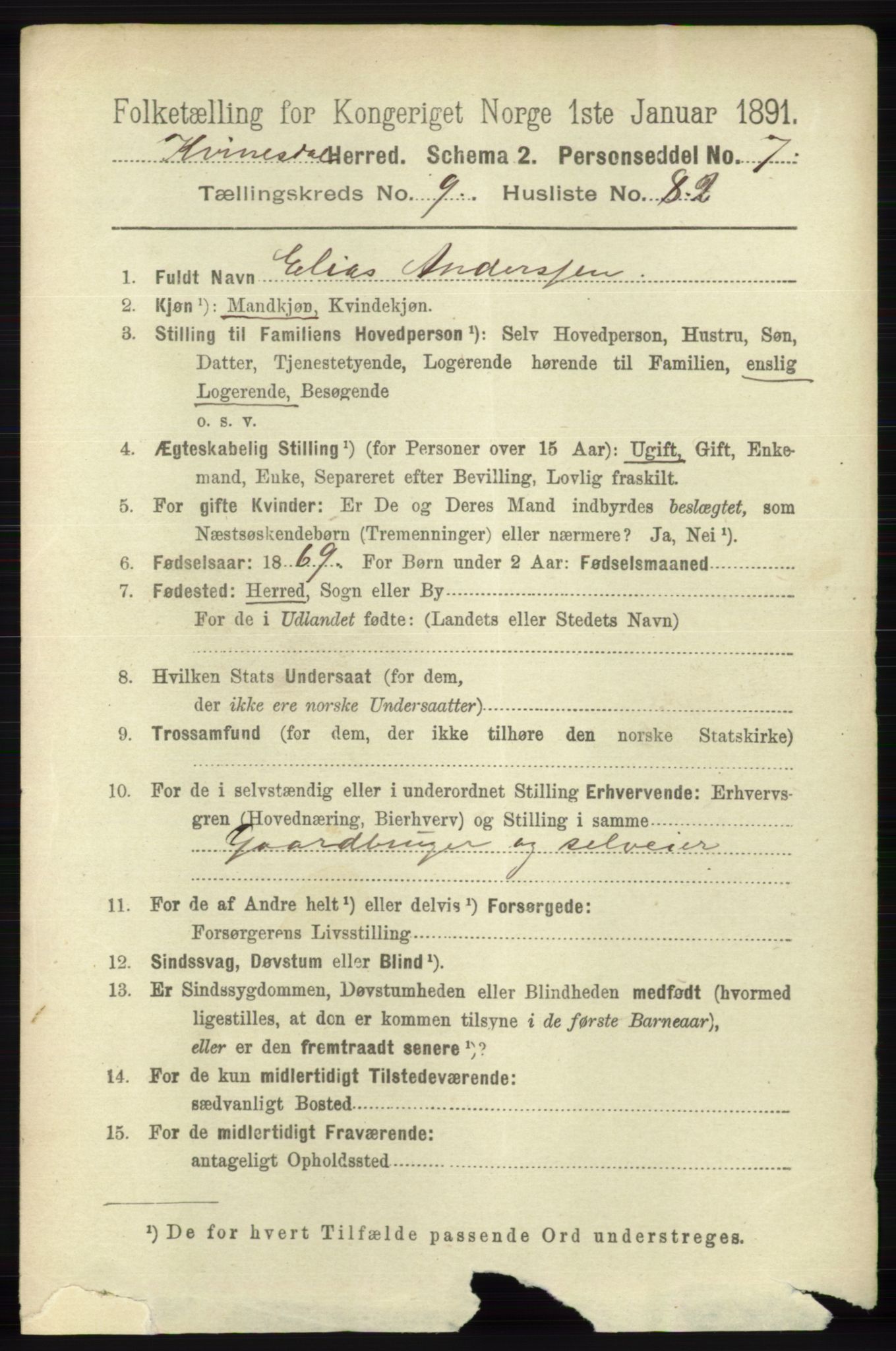 RA, 1891 census for 1037 Kvinesdal, 1891, p. 3748