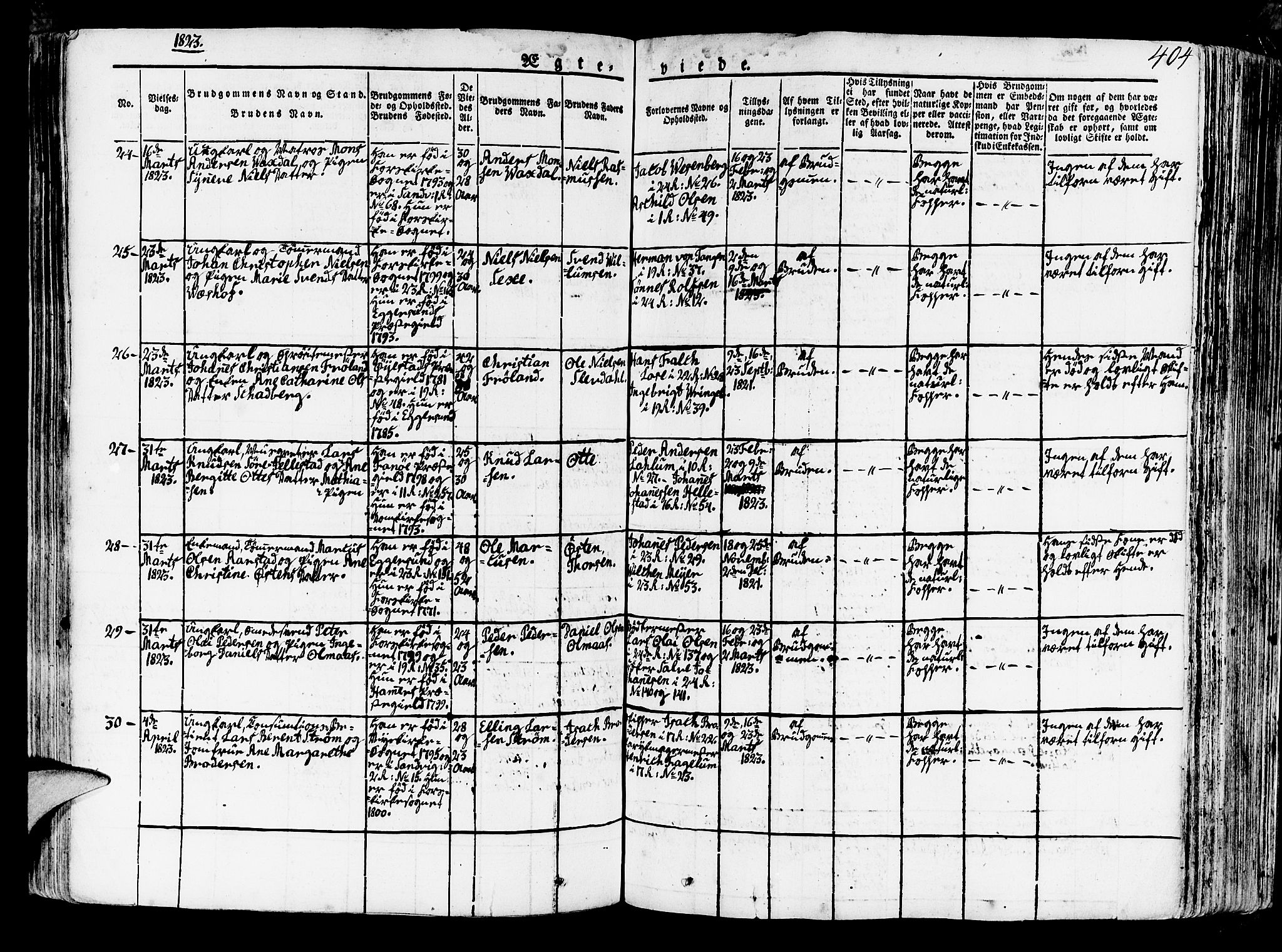 Korskirken sokneprestembete, AV/SAB-A-76101/H/Haa/L0014: Parish register (official) no. A 14, 1823-1835, p. 404