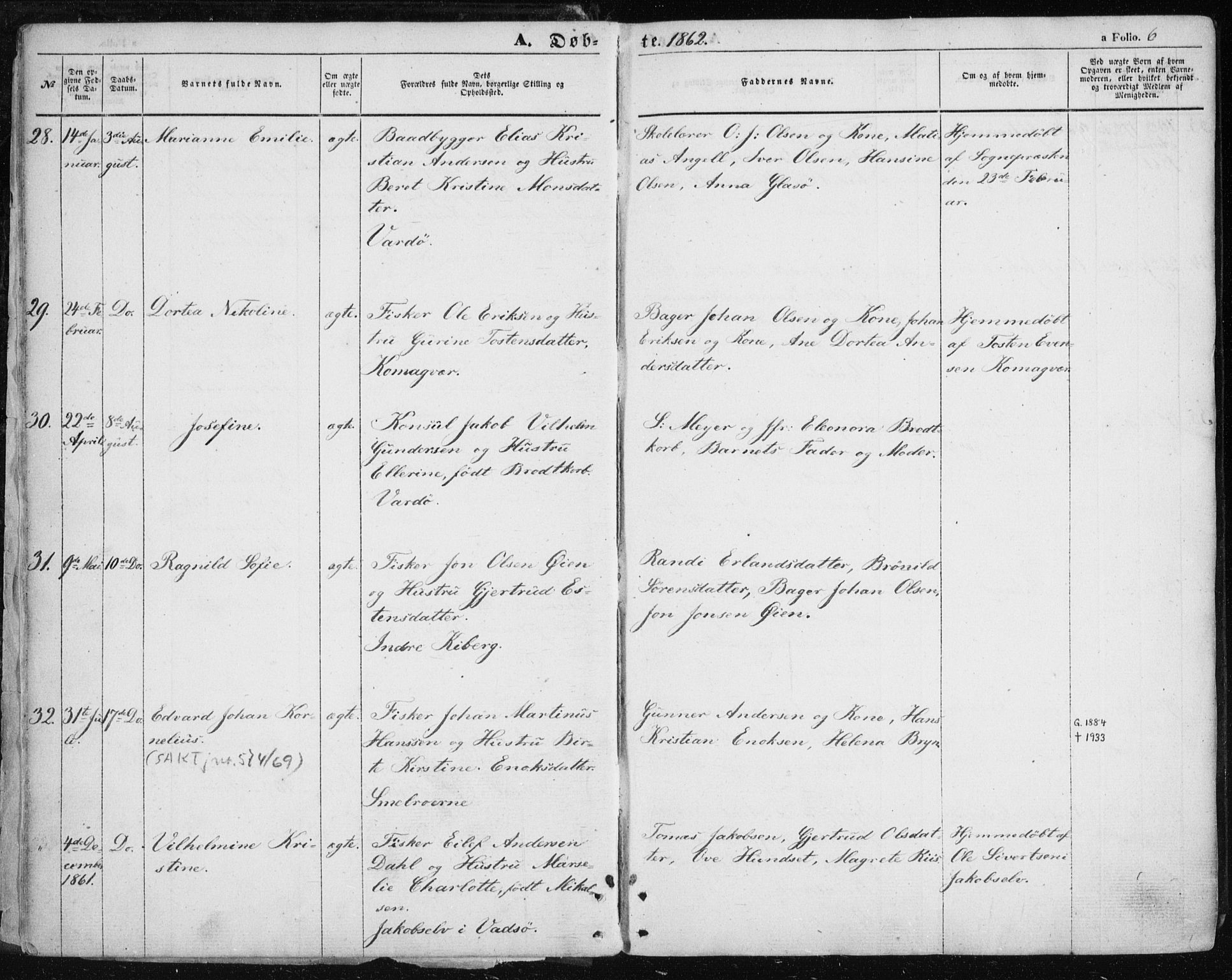 Vardø sokneprestkontor, AV/SATØ-S-1332/H/Ha/L0004kirke: Parish register (official) no. 4, 1862-1871, p. 6