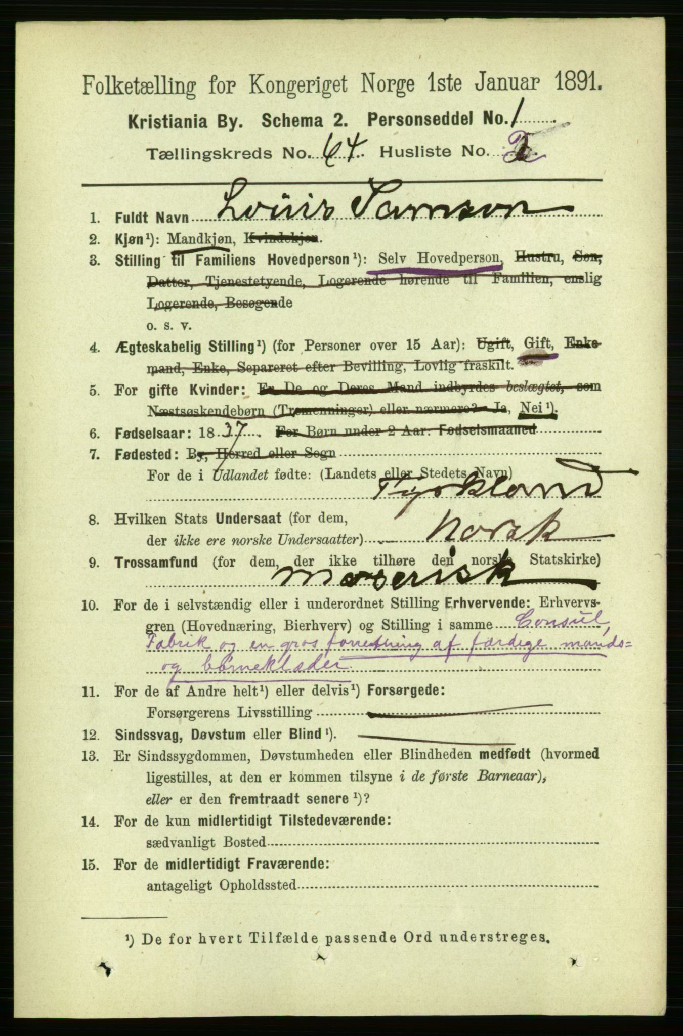 RA, 1891 census for 0301 Kristiania, 1891, p. 34407