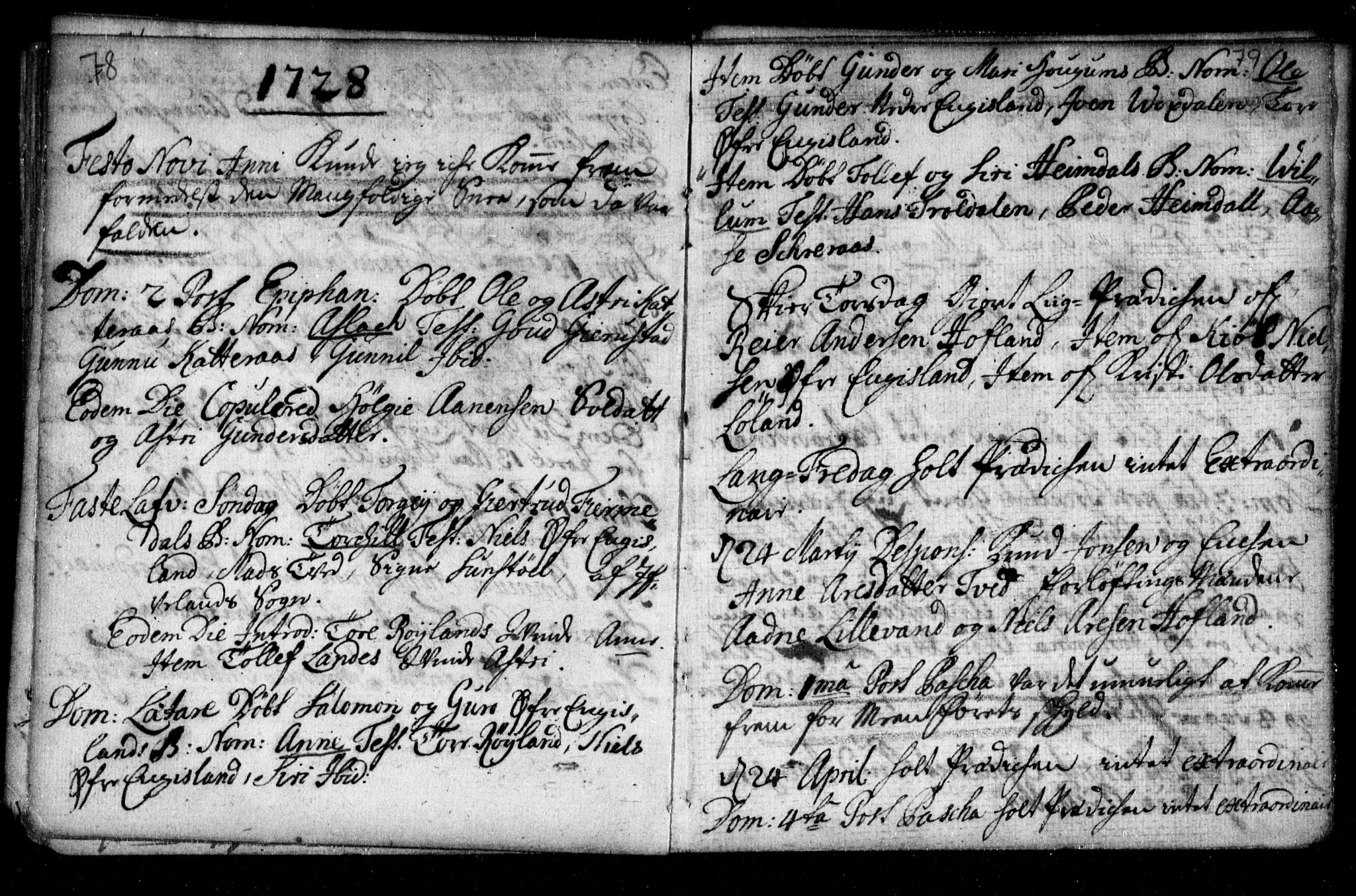 Herefoss sokneprestkontor, AV/SAK-1111-0019/F/Fa/Fab/L0001: Parish register (official) no. A 1, 1704-1779, p. 78-79
