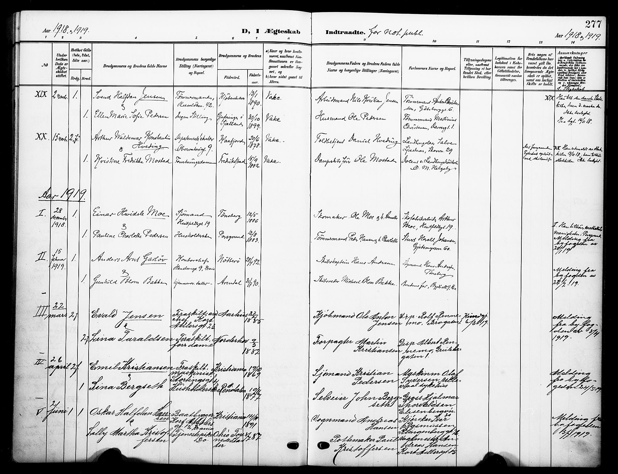 Johannes prestekontor Kirkebøker, AV/SAO-A-10852/F/Fa/L0010: Parish register (official) no. 10, 1907-1919, p. 277