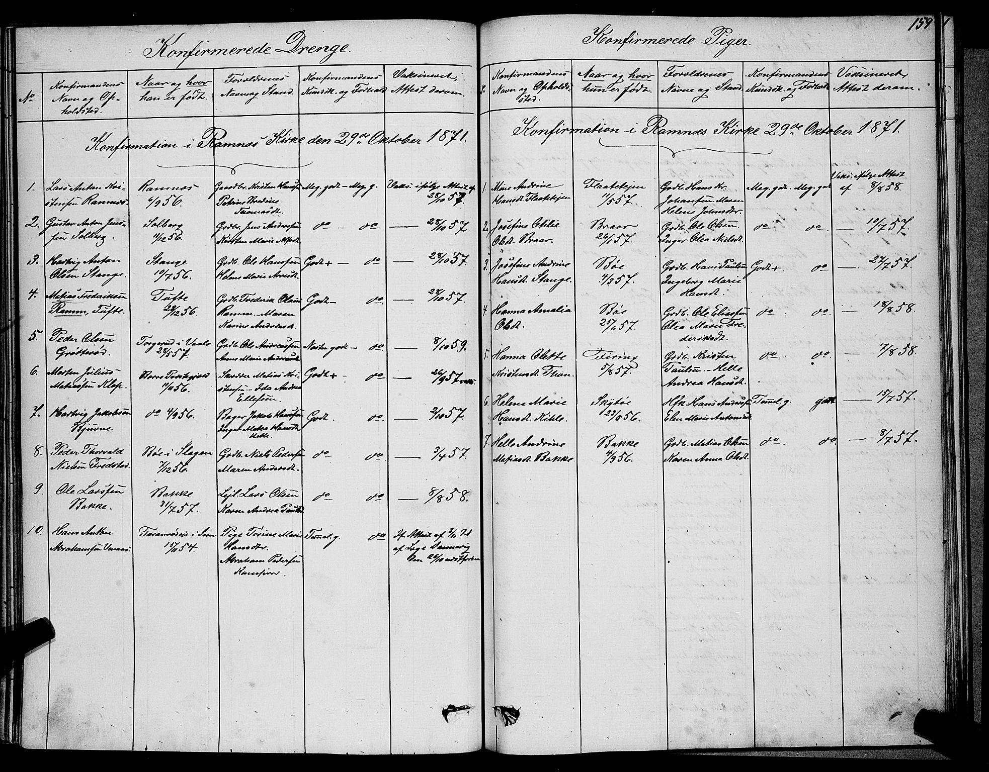 Ramnes kirkebøker, SAKO/A-314/G/Ga/L0003: Parish register (copy) no. I 3, 1870-1896, p. 159
