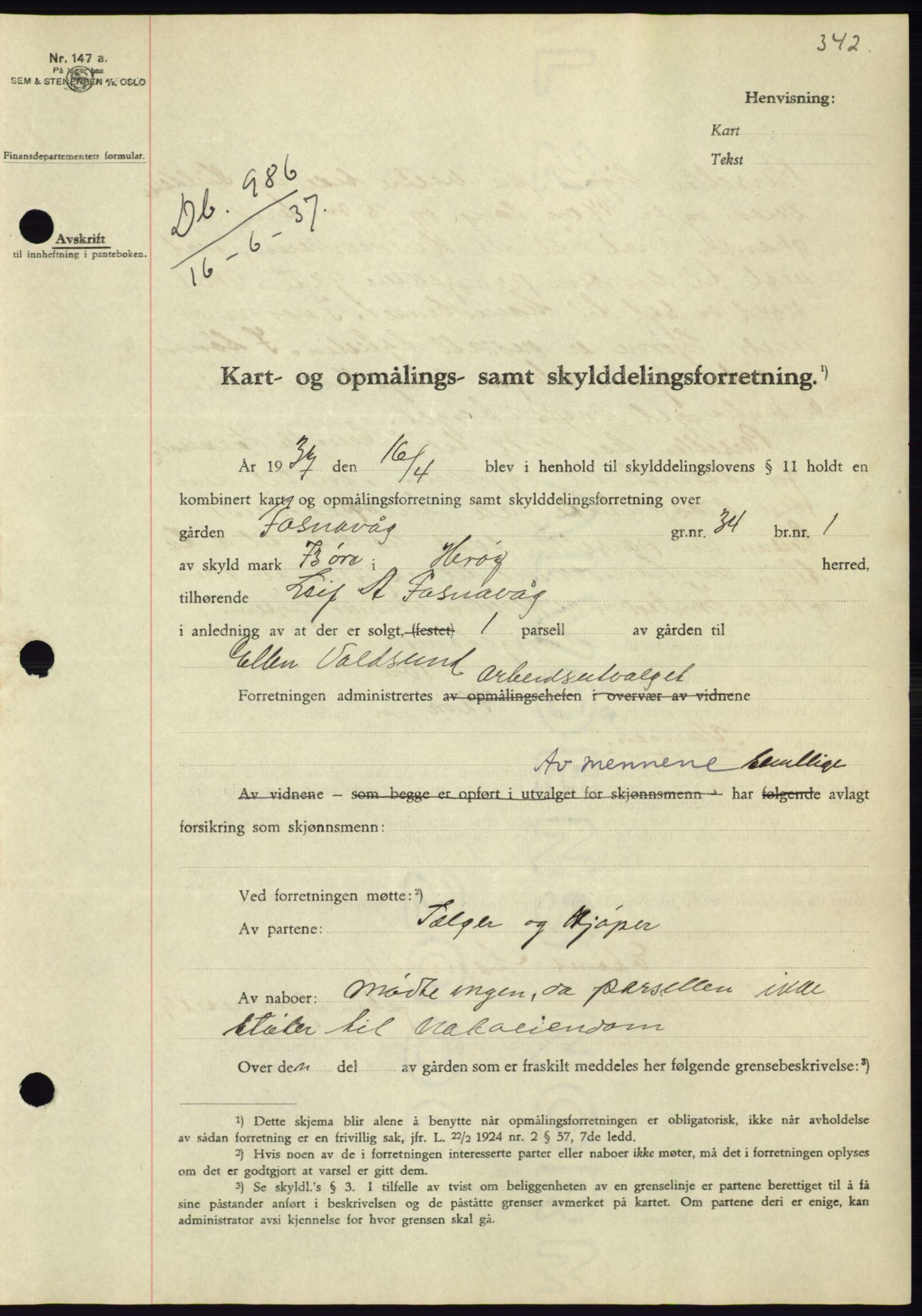 Søre Sunnmøre sorenskriveri, AV/SAT-A-4122/1/2/2C/L0063: Mortgage book no. 57, 1937-1937, Diary no: : 986/1937