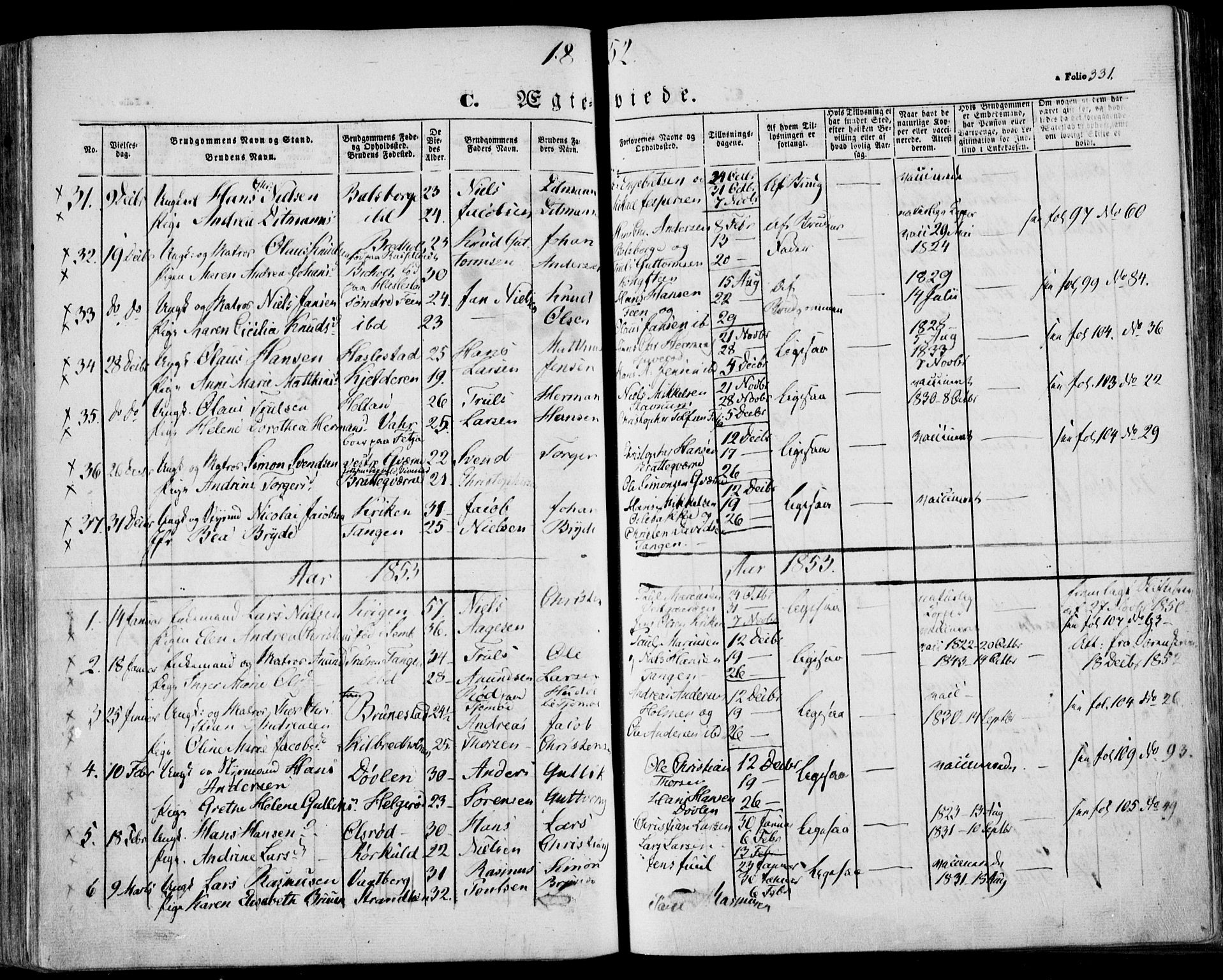 Stokke kirkebøker, SAKO/A-320/F/Fa/L0007: Parish register (official) no. I 7, 1844-1857, p. 331