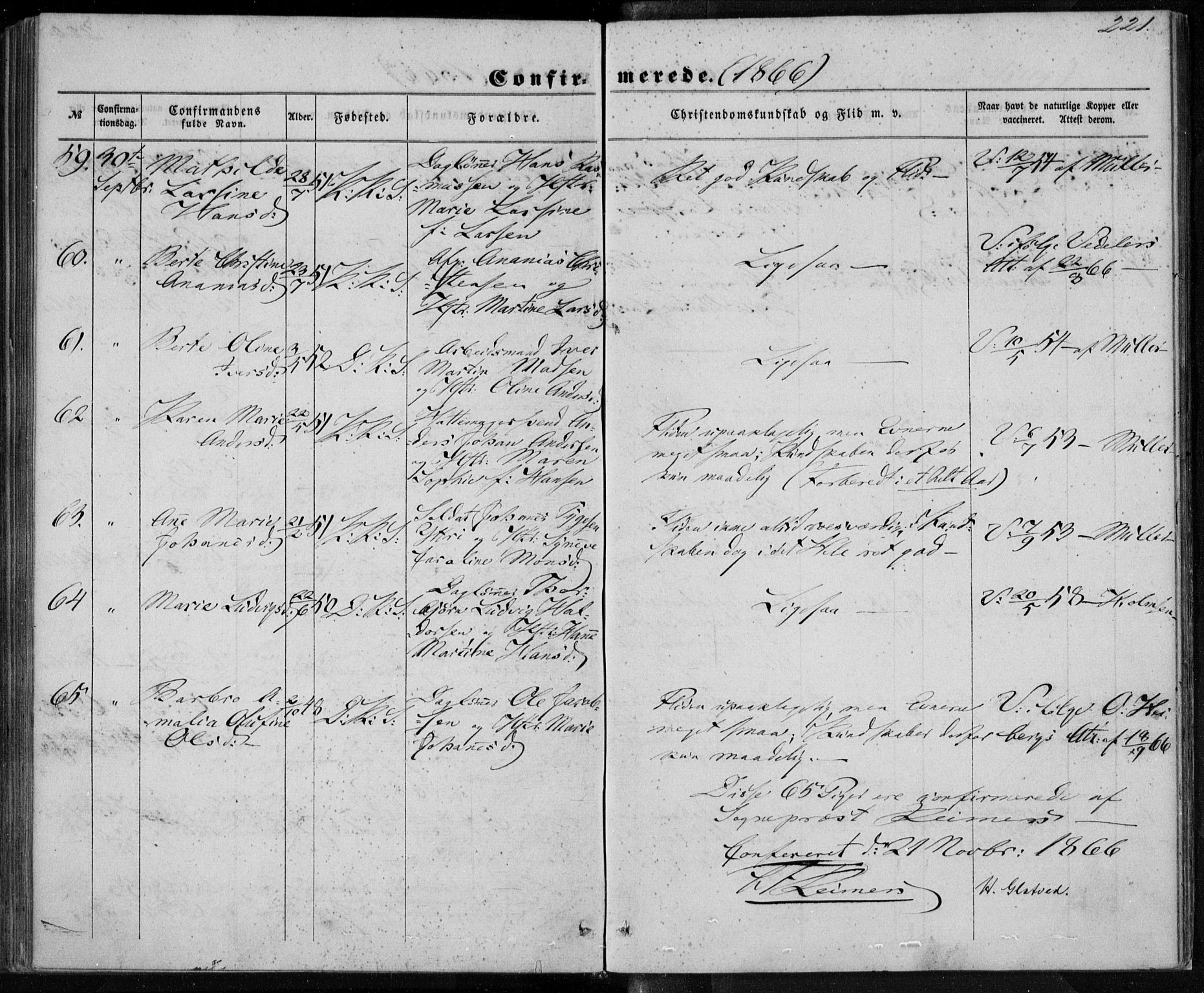 Korskirken sokneprestembete, SAB/A-76101/H/Haa/L0027: Parish register (official) no. C 3, 1854-1868, p. 221
