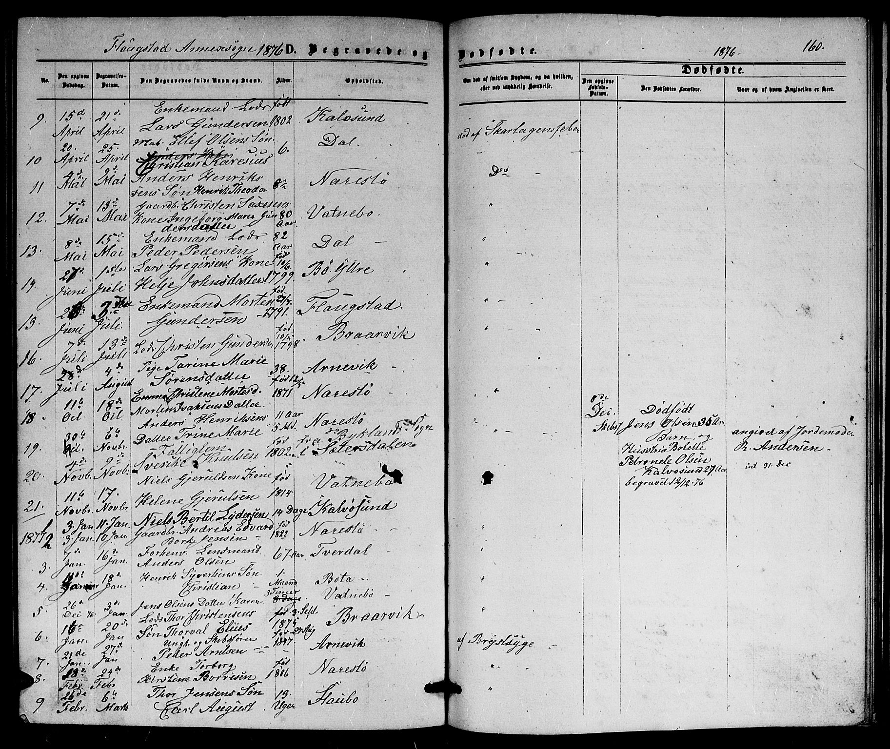 Dypvåg sokneprestkontor, AV/SAK-1111-0007/F/Fb/Fbb/L0003: Parish register (copy) no. B 3, 1872-1886, p. 160