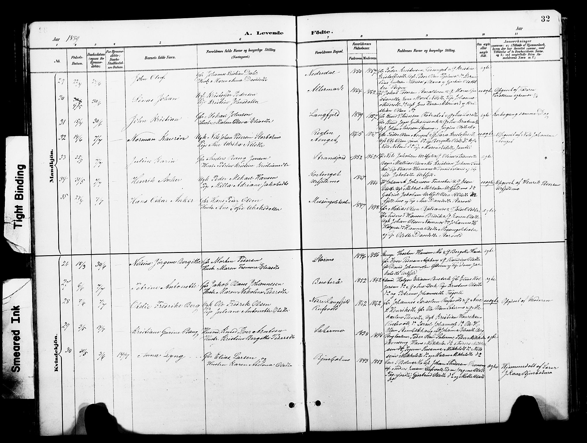 Ministerialprotokoller, klokkerbøker og fødselsregistre - Nordland, AV/SAT-A-1459/827/L0421: Parish register (copy) no. 827C10, 1887-1906, p. 32