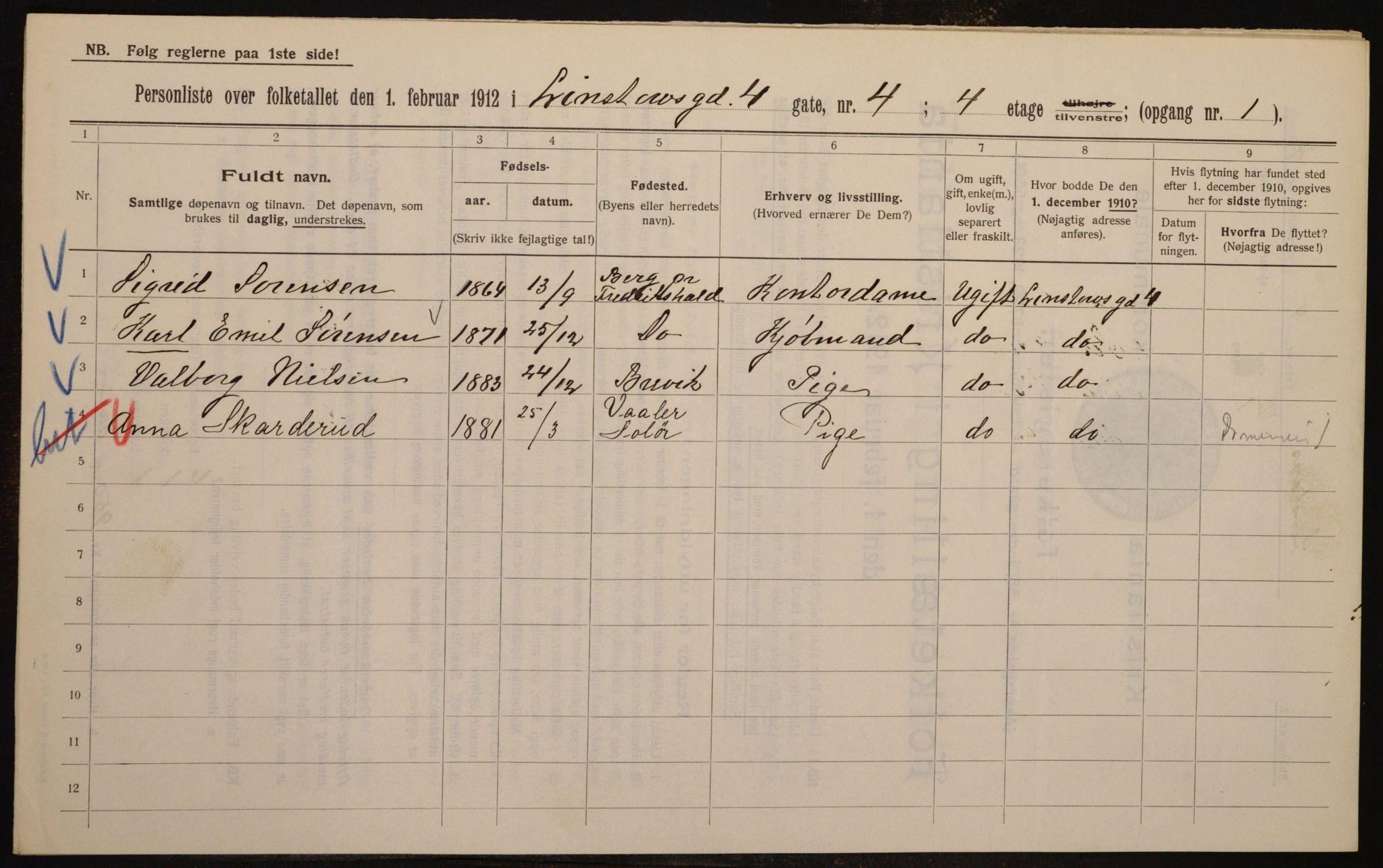 OBA, Municipal Census 1912 for Kristiania, 1912, p. 58085