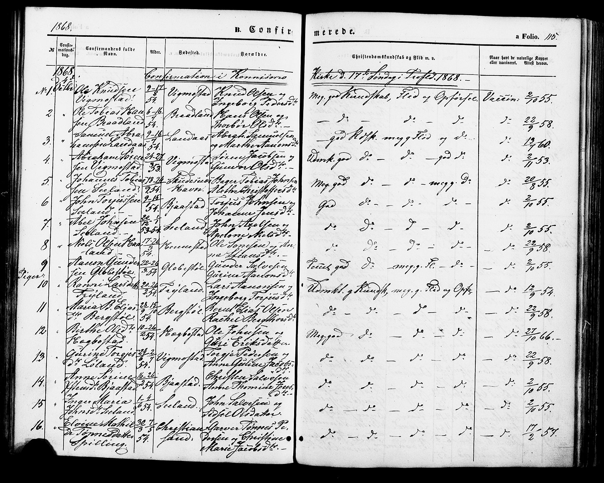 Nord-Audnedal sokneprestkontor, AV/SAK-1111-0032/F/Fa/Fab/L0002: Parish register (official) no. A 2, 1859-1882, p. 115