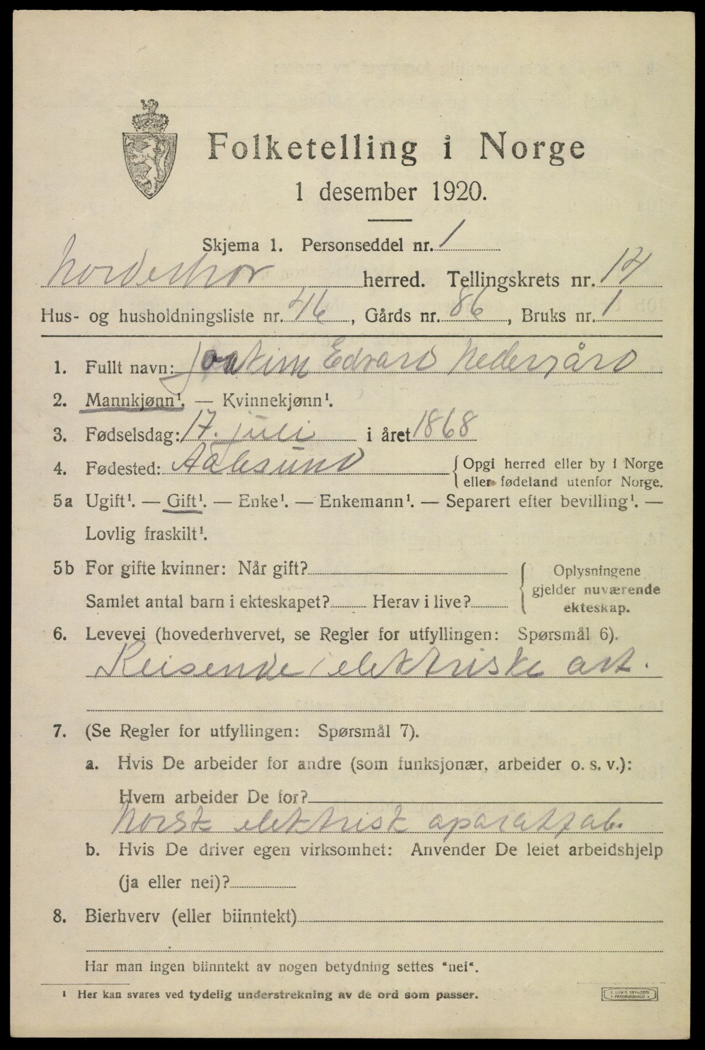 SAKO, 1920 census for Norderhov, 1920, p. 15540