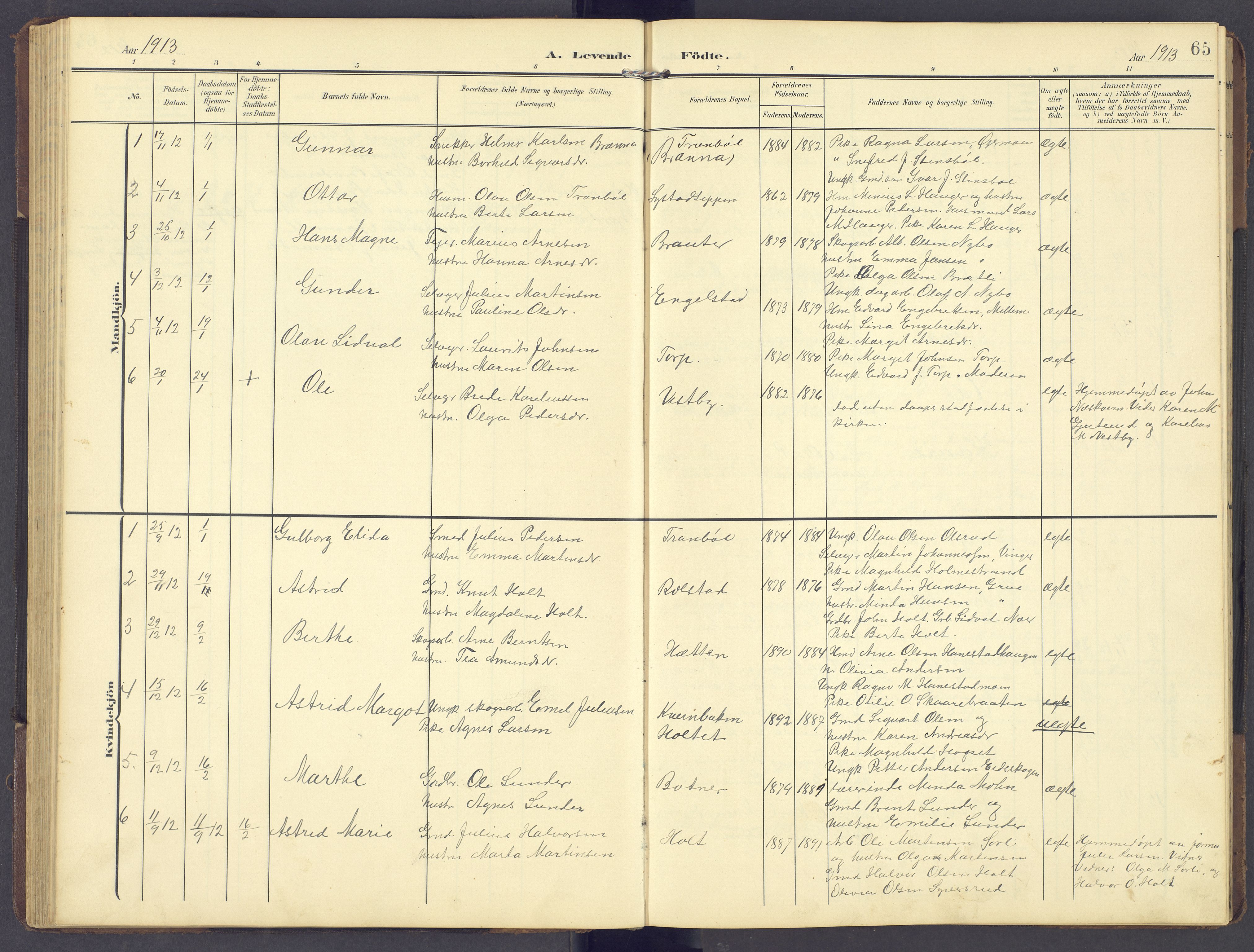 Brandval prestekontor, AV/SAH-PREST-034/H/Ha/Hab/L0003: Parish register (copy) no. 3, 1904-1917, p. 65