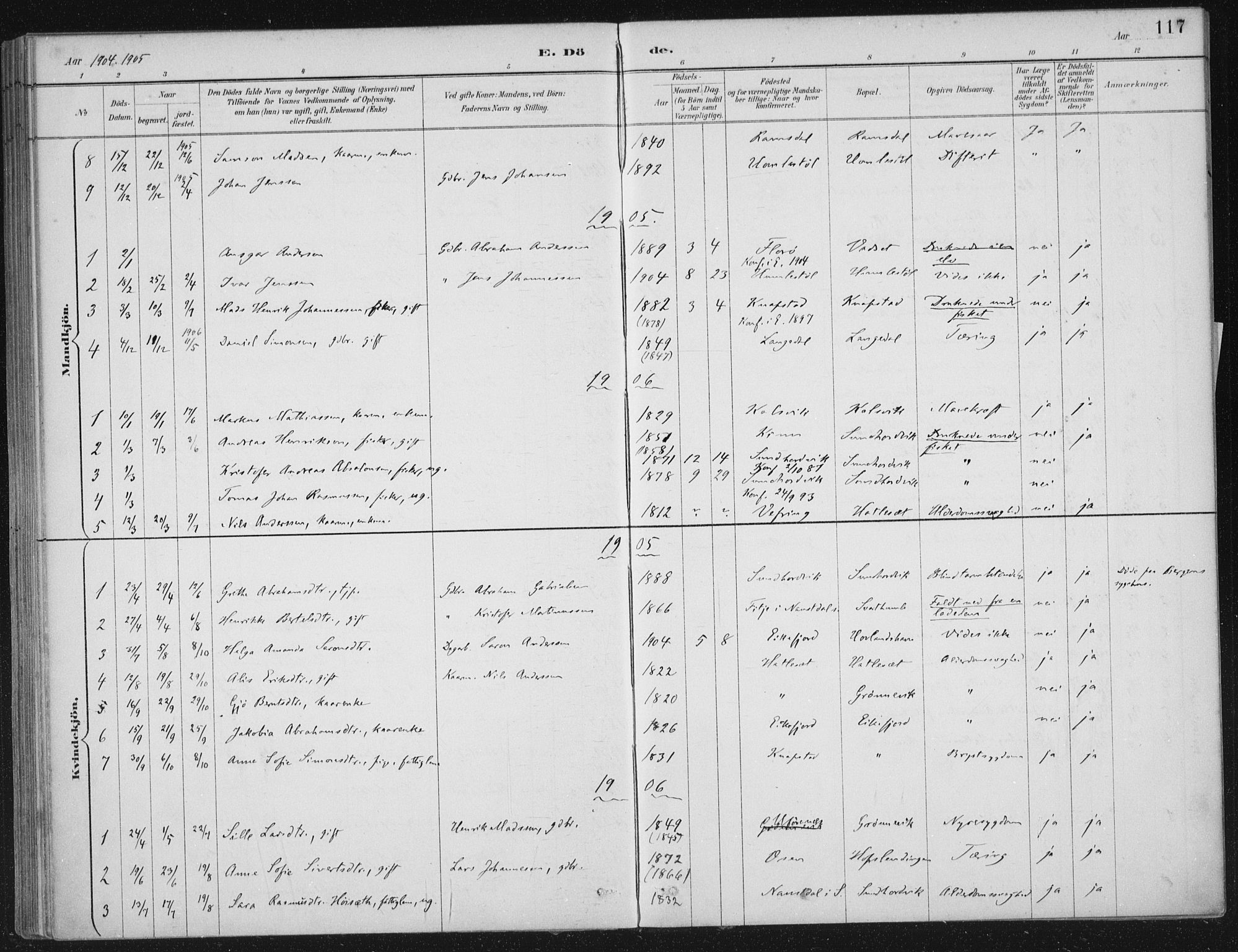 Kinn sokneprestembete, AV/SAB-A-80801/H/Haa/Haae/L0001: Parish register (official) no. E 1, 1890-1916, p. 117