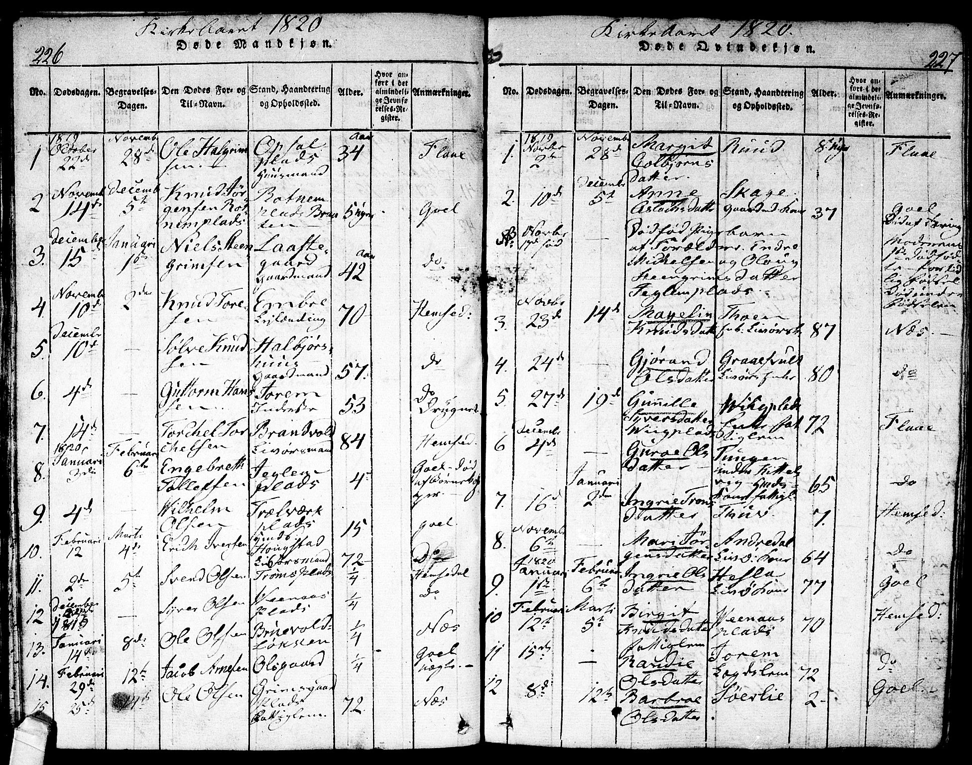 Nes kirkebøker, SAKO/A-236/F/Fa/L0007: Parish register (official) no. 7, 1815-1823, p. 226-227