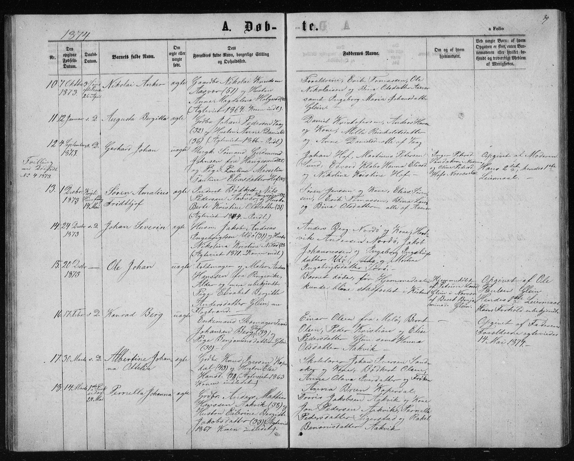 Ministerialprotokoller, klokkerbøker og fødselsregistre - Nordland, AV/SAT-A-1459/835/L0531: Parish register (copy) no. 835C03, 1865-1877, p. 39