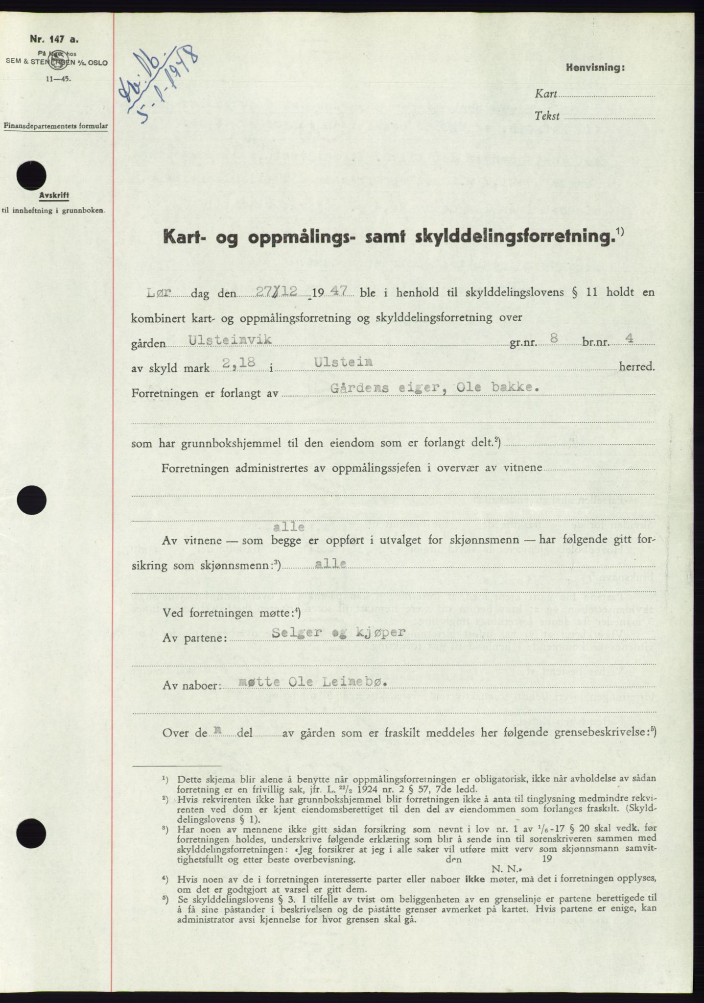 Søre Sunnmøre sorenskriveri, AV/SAT-A-4122/1/2/2C/L0081: Mortgage book no. 7A, 1947-1948, Diary no: : 16/1948