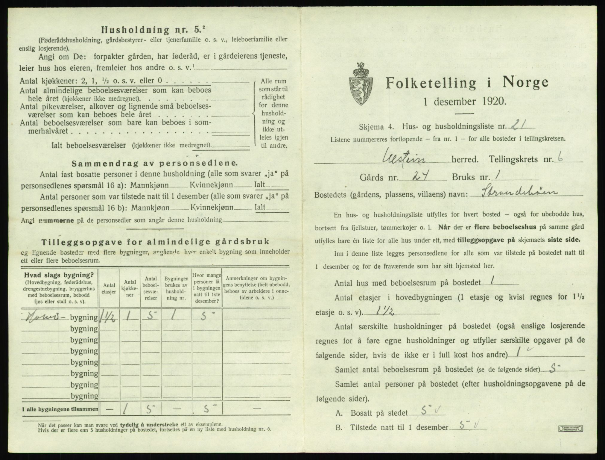 SAT, 1920 census for Ulstein, 1920, p. 484