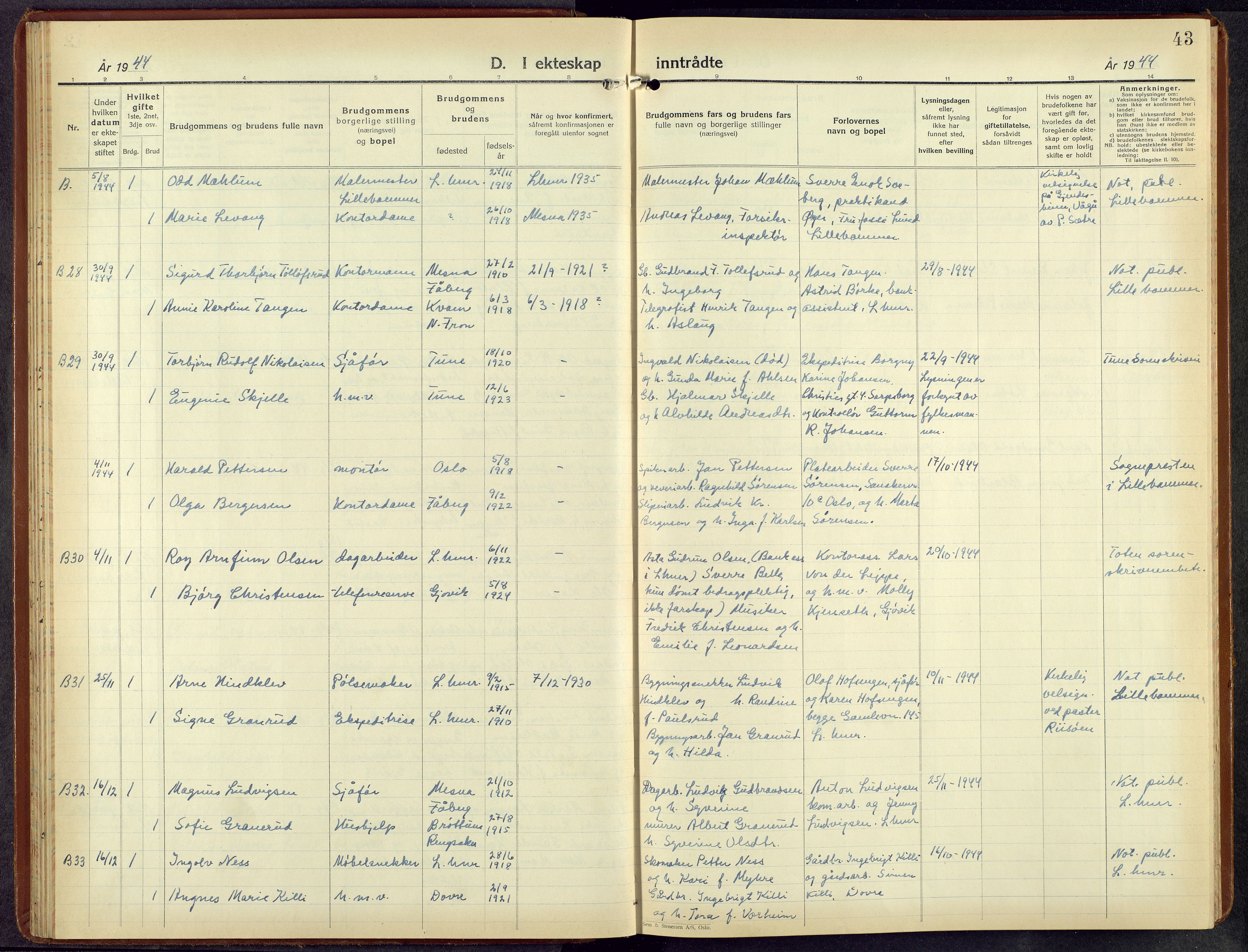 Lillehammer prestekontor, AV/SAH-PREST-088/H/Ha/Hab/L0004: Parish register (copy) no. 4, 1940-1955, p. 43