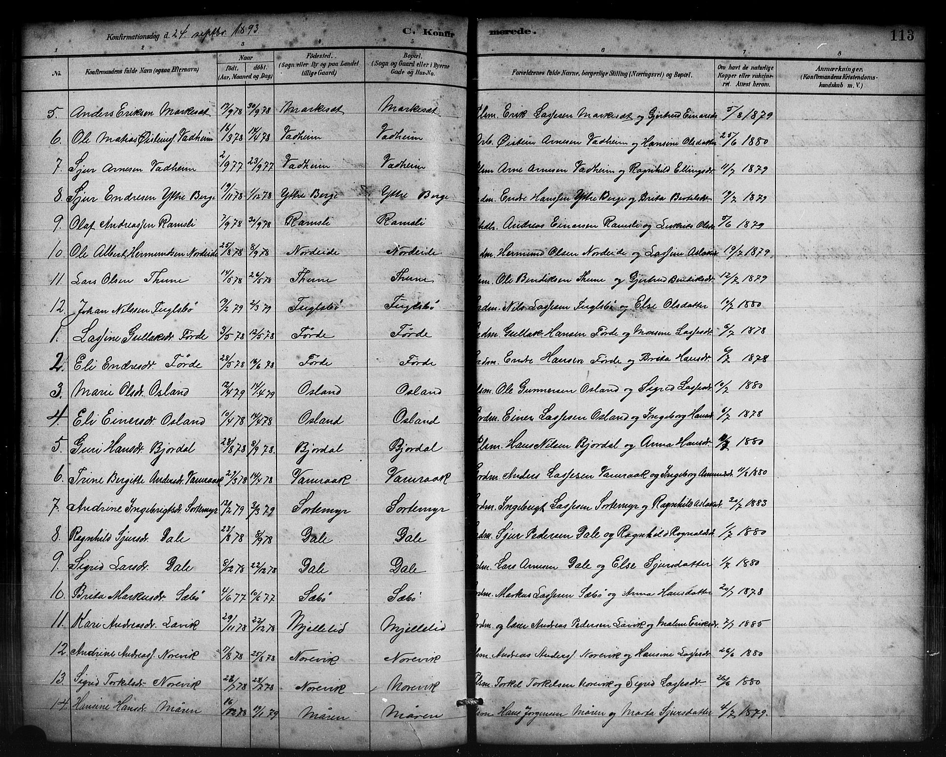 Lavik sokneprestembete, AV/SAB-A-80901: Parish register (copy) no. B 3, 1882-1913, p. 113