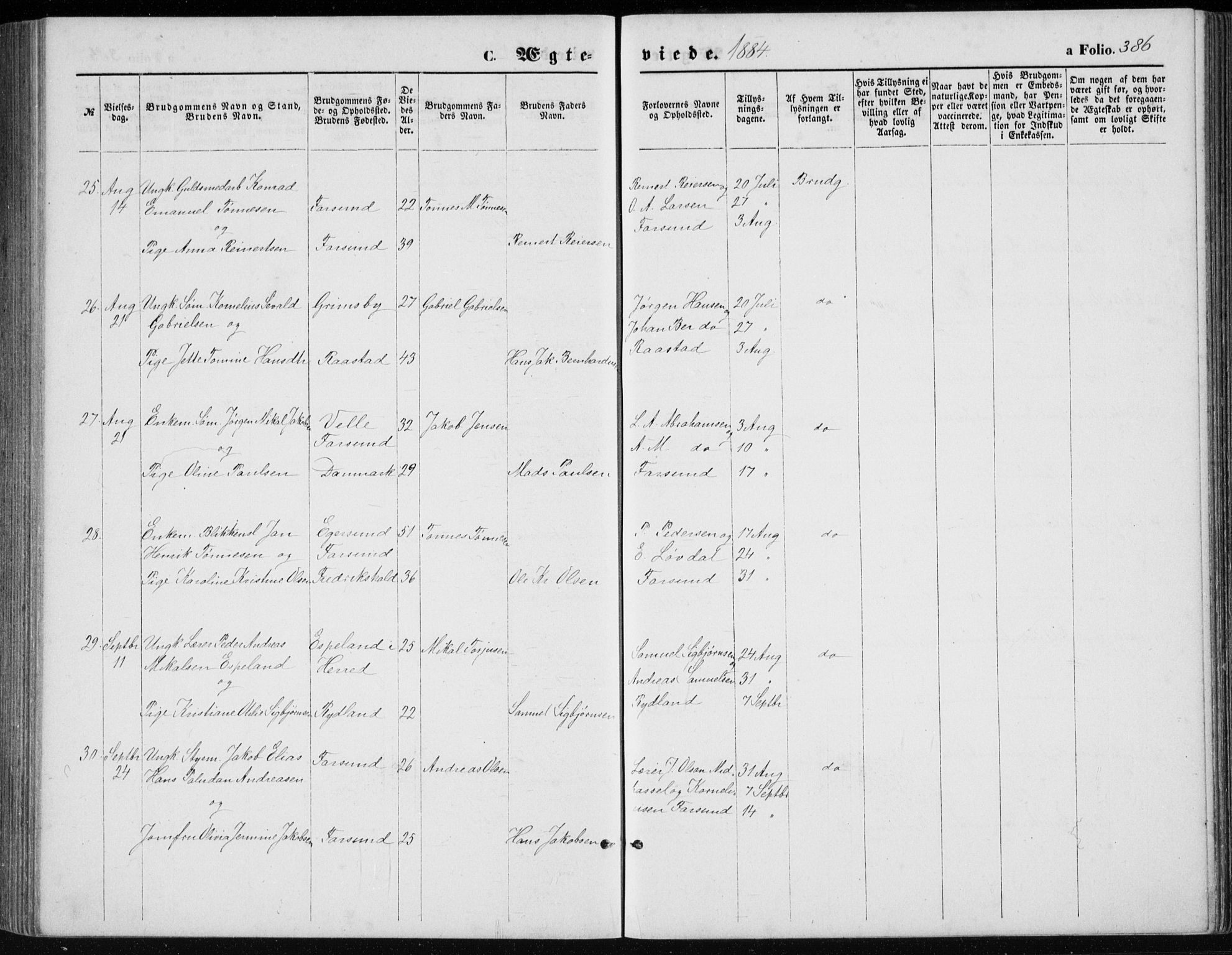 Lista sokneprestkontor, AV/SAK-1111-0027/F/Fb/L0004: Parish register (copy) no. B 4, 1877-1891, p. 386