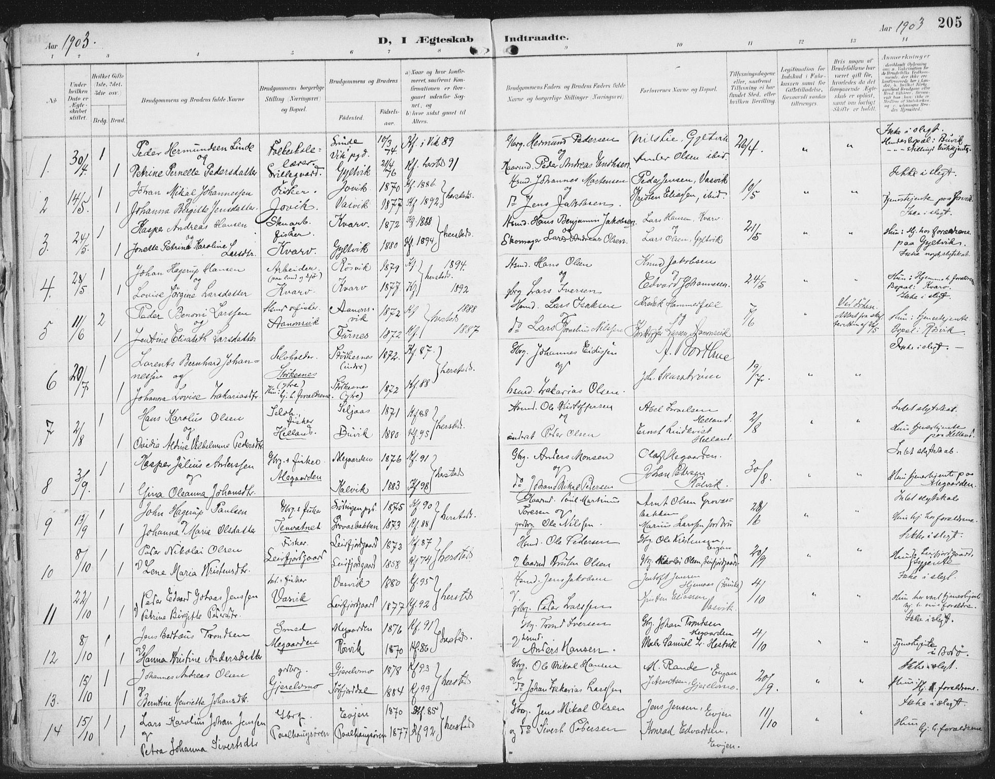 Ministerialprotokoller, klokkerbøker og fødselsregistre - Nordland, SAT/A-1459/854/L0779: Parish register (official) no. 854A02, 1892-1909, p. 205