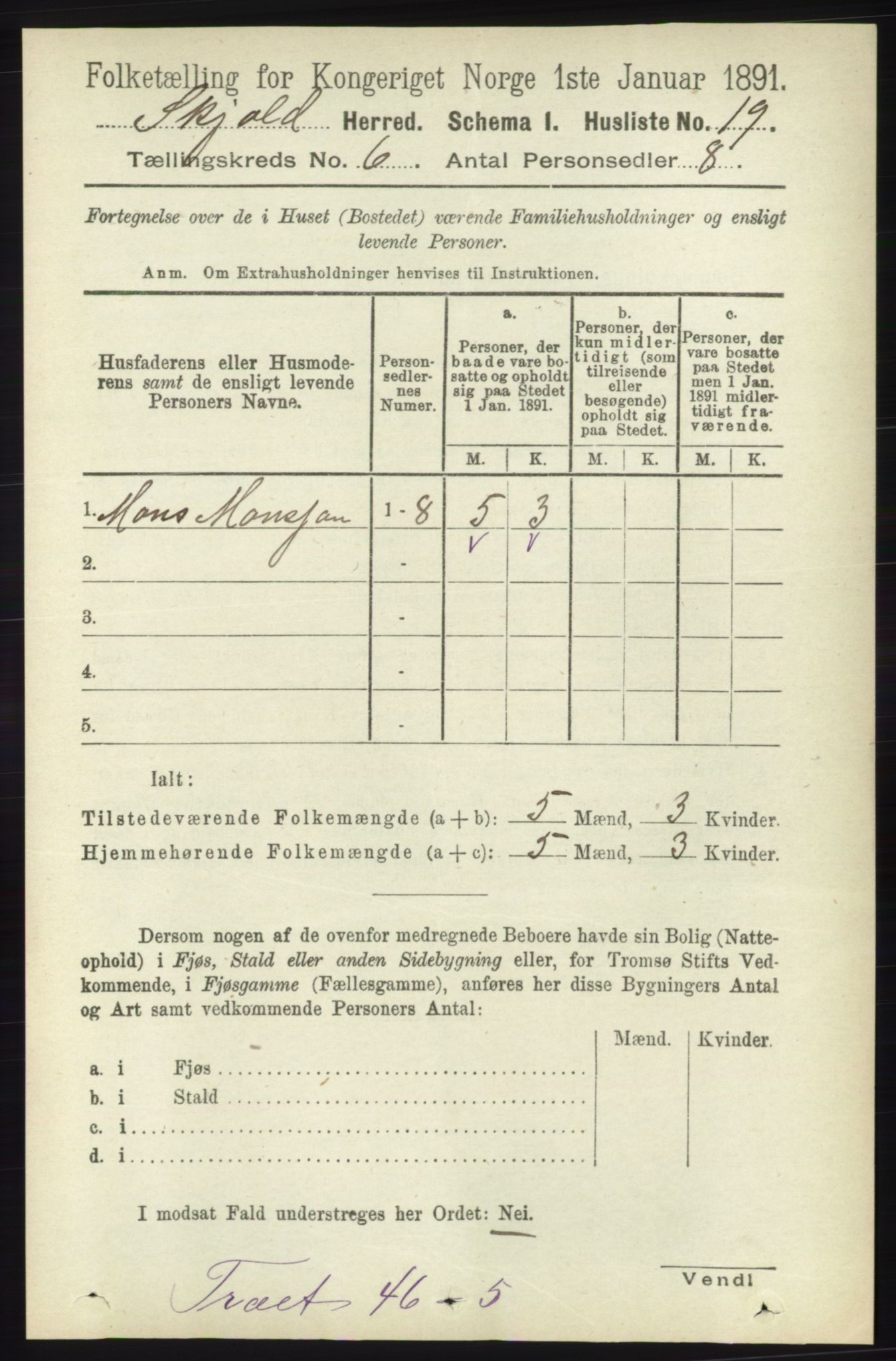 RA, 1891 census for 1154 Skjold, 1891, p. 968