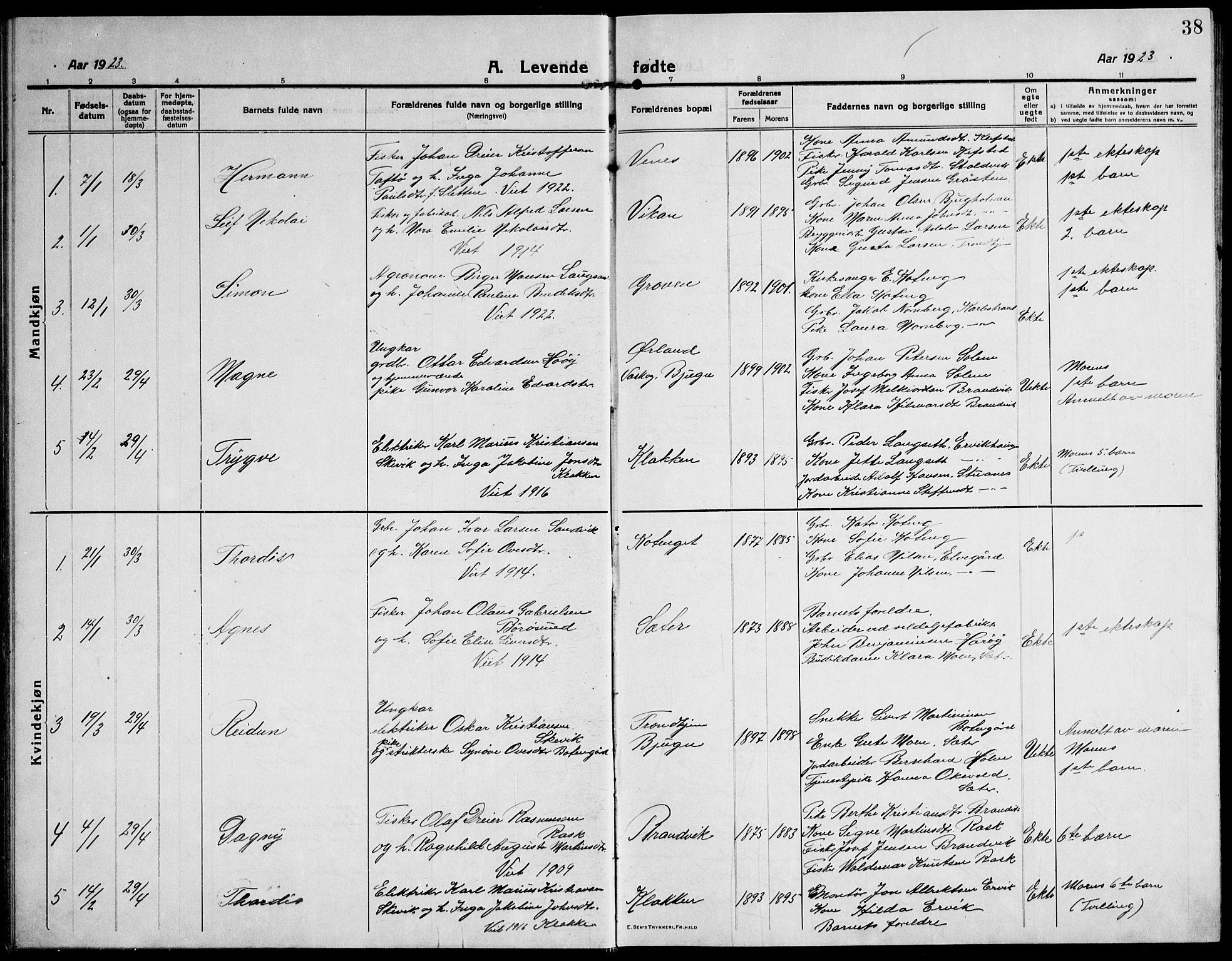 Ministerialprotokoller, klokkerbøker og fødselsregistre - Sør-Trøndelag, SAT/A-1456/651/L0648: Parish register (copy) no. 651C02, 1915-1945, p. 38