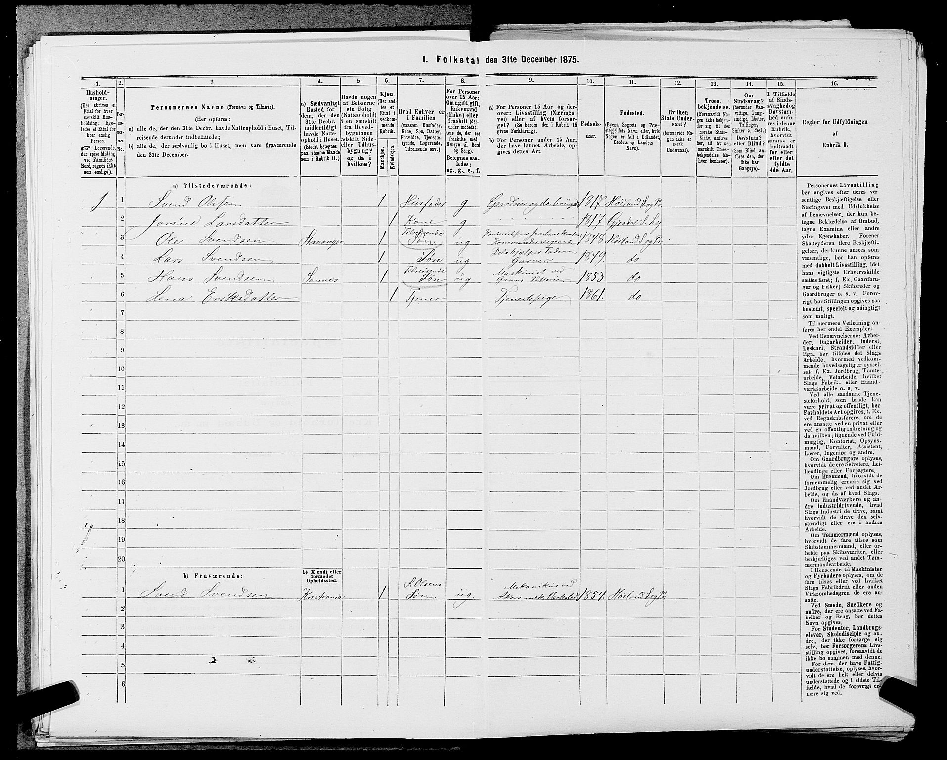 SAST, 1875 census for 1121P Lye, 1875, p. 887