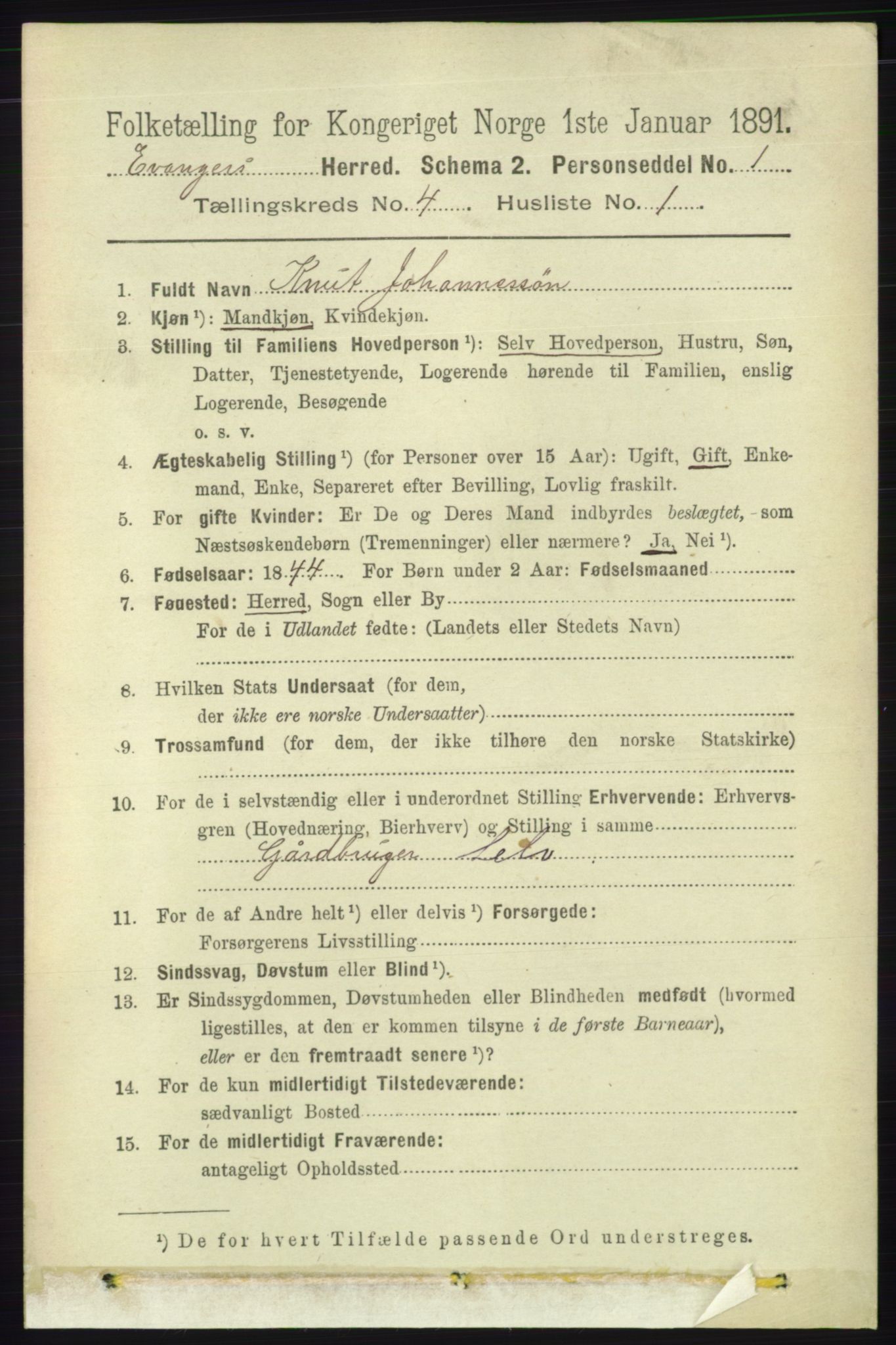 RA, 1891 census for 1237 Evanger, 1891, p. 1138