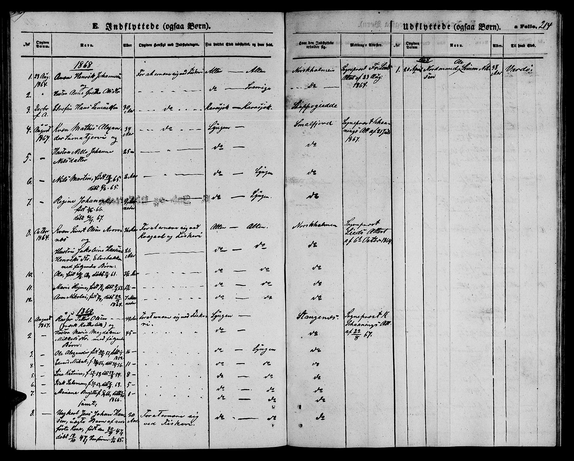 Tana sokneprestkontor, SATØ/S-1334/H/Hb/L0002klokker: Parish register (copy) no. 2 /1, 1866-1877, p. 214