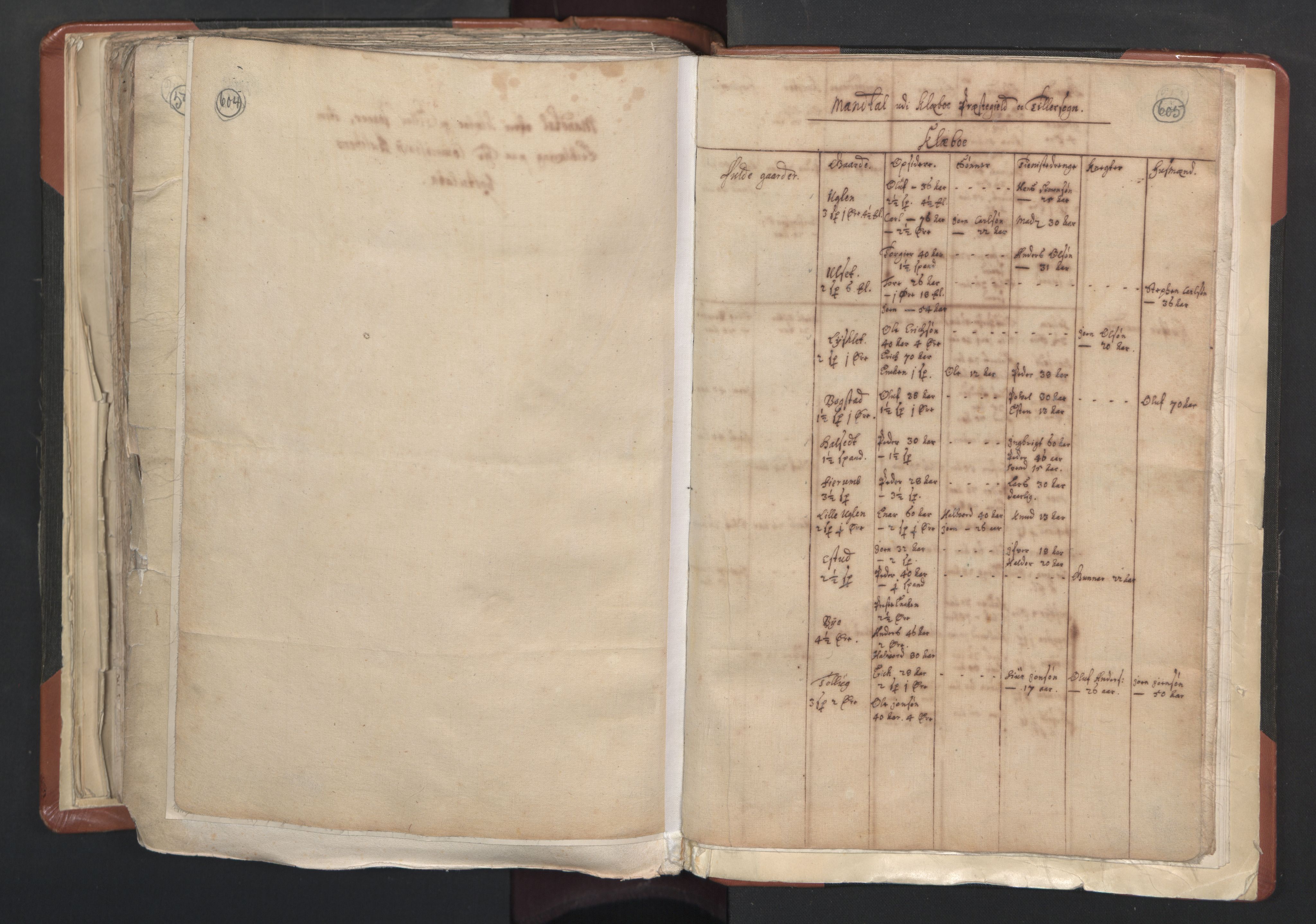 RA, Vicar's Census 1664-1666, no. 31: Dalane deanery, 1664-1666, p. 604-605