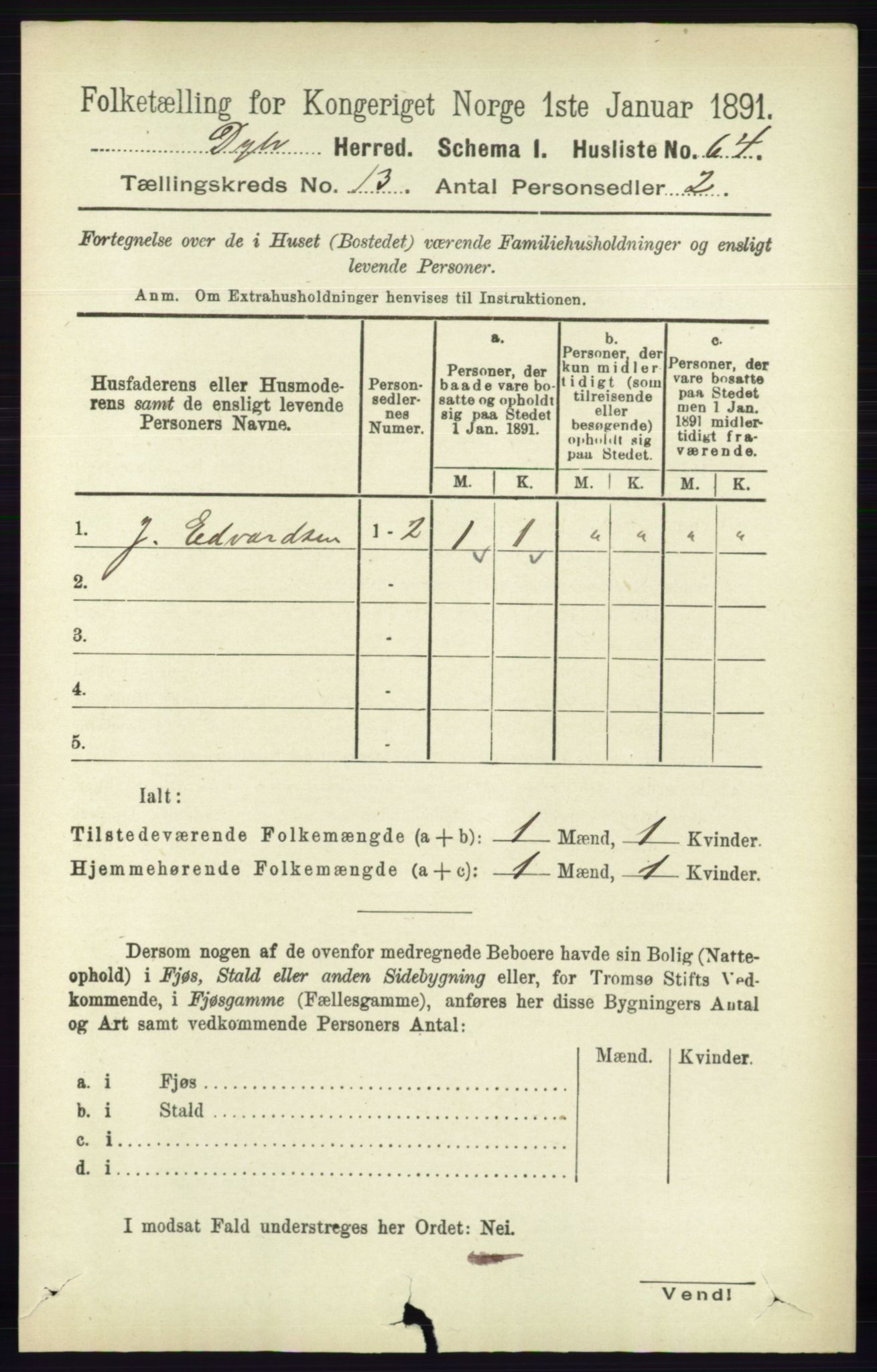 RA, 1891 census for 0915 Dypvåg, 1891, p. 5290