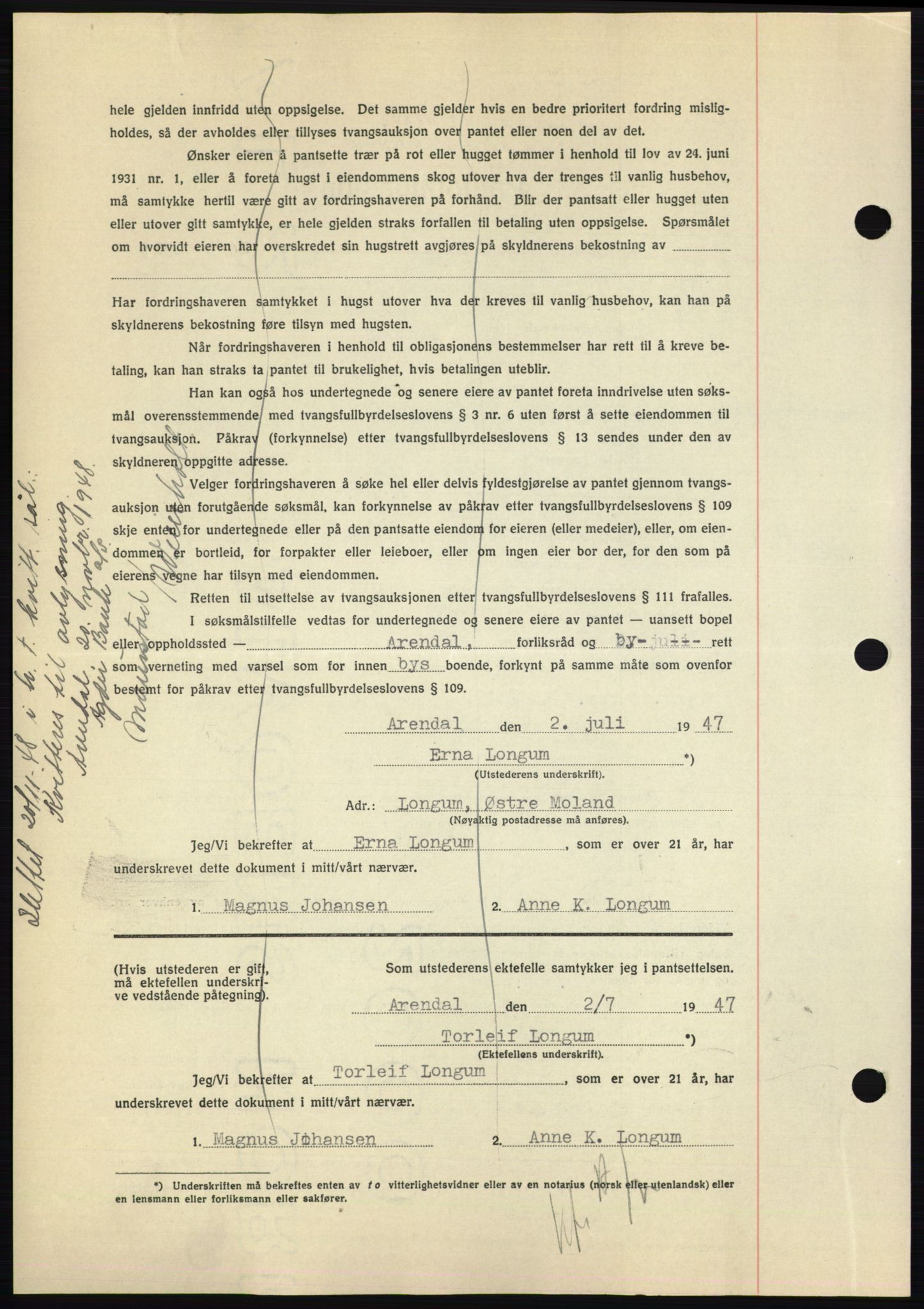 Nedenes sorenskriveri, AV/SAK-1221-0006/G/Gb/Gbb/L0004: Mortgage book no. B4, 1947-1947, Diary no: : 901/1947