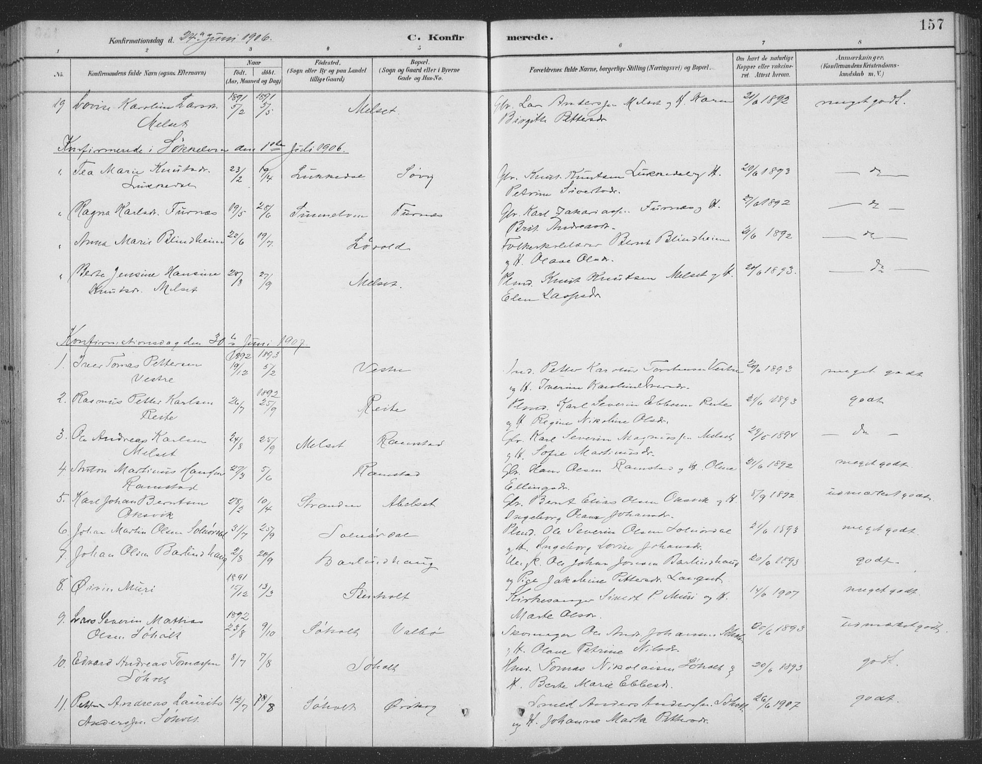Ministerialprotokoller, klokkerbøker og fødselsregistre - Møre og Romsdal, SAT/A-1454/522/L0316: Parish register (official) no. 522A11, 1890-1911, p. 157