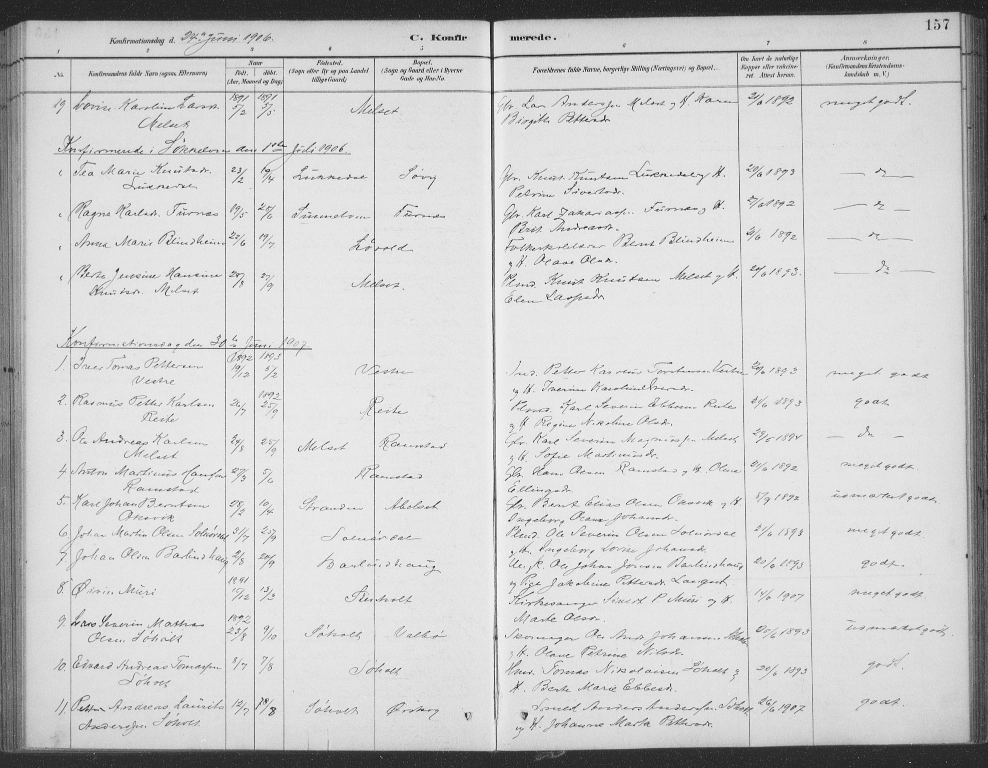 Ministerialprotokoller, klokkerbøker og fødselsregistre - Møre og Romsdal, AV/SAT-A-1454/522/L0316: Parish register (official) no. 522A11, 1890-1911, p. 157