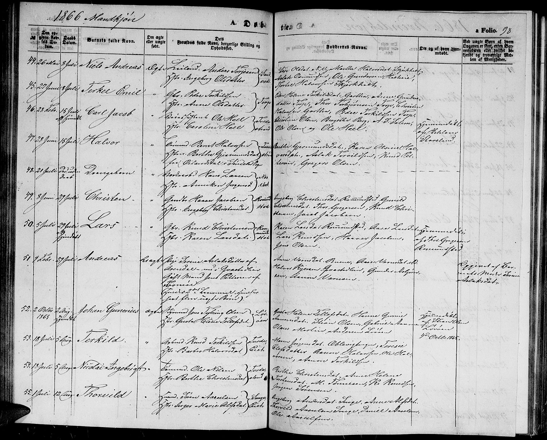 Holt sokneprestkontor, AV/SAK-1111-0021/F/Fb/L0008: Parish register (copy) no. B 8, 1858-1871, p. 98