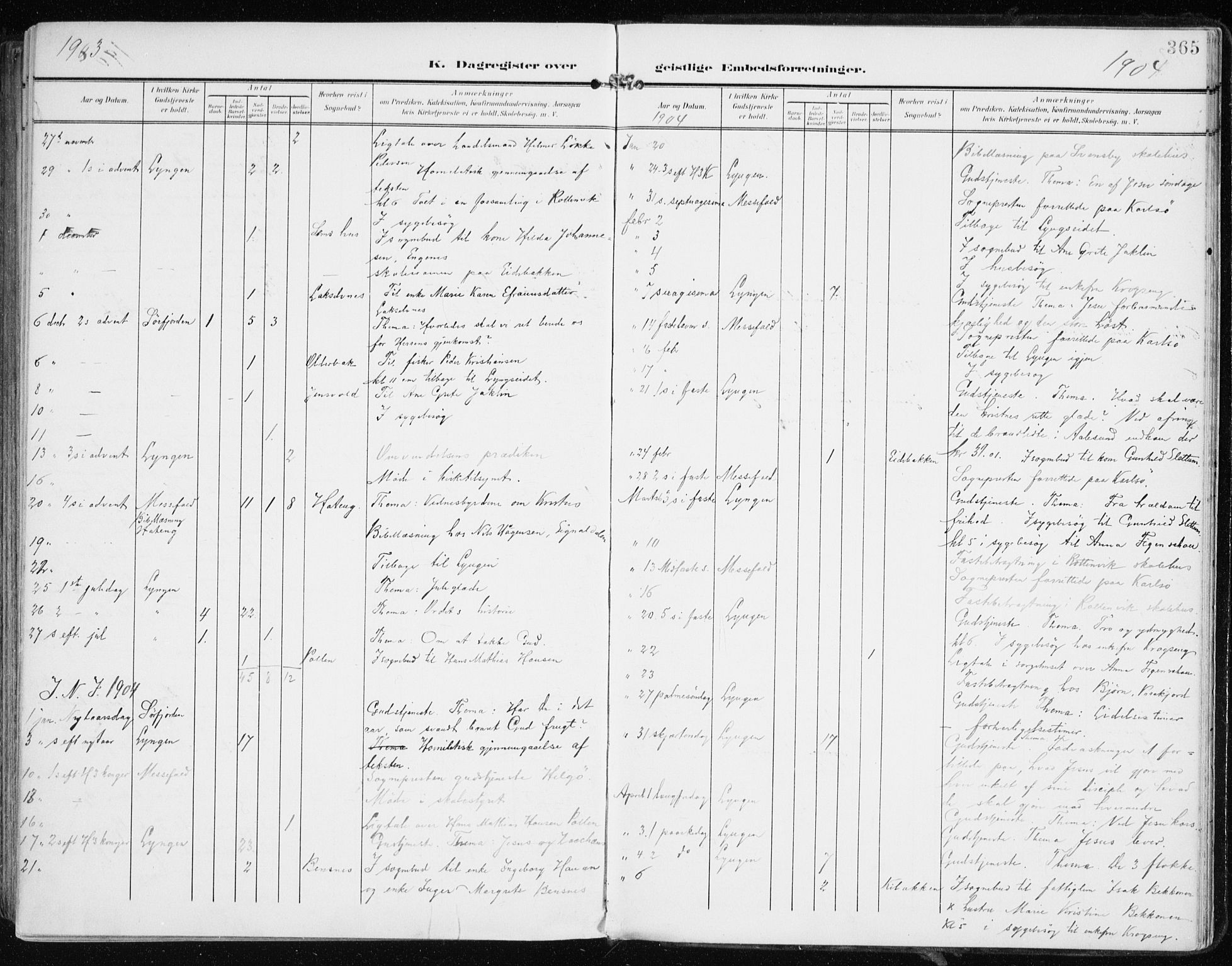 Lyngen sokneprestembete, AV/SATØ-S-1289/H/He/Hea/L0011kirke: Parish register (official) no. 11, 1903-1913, p. 365