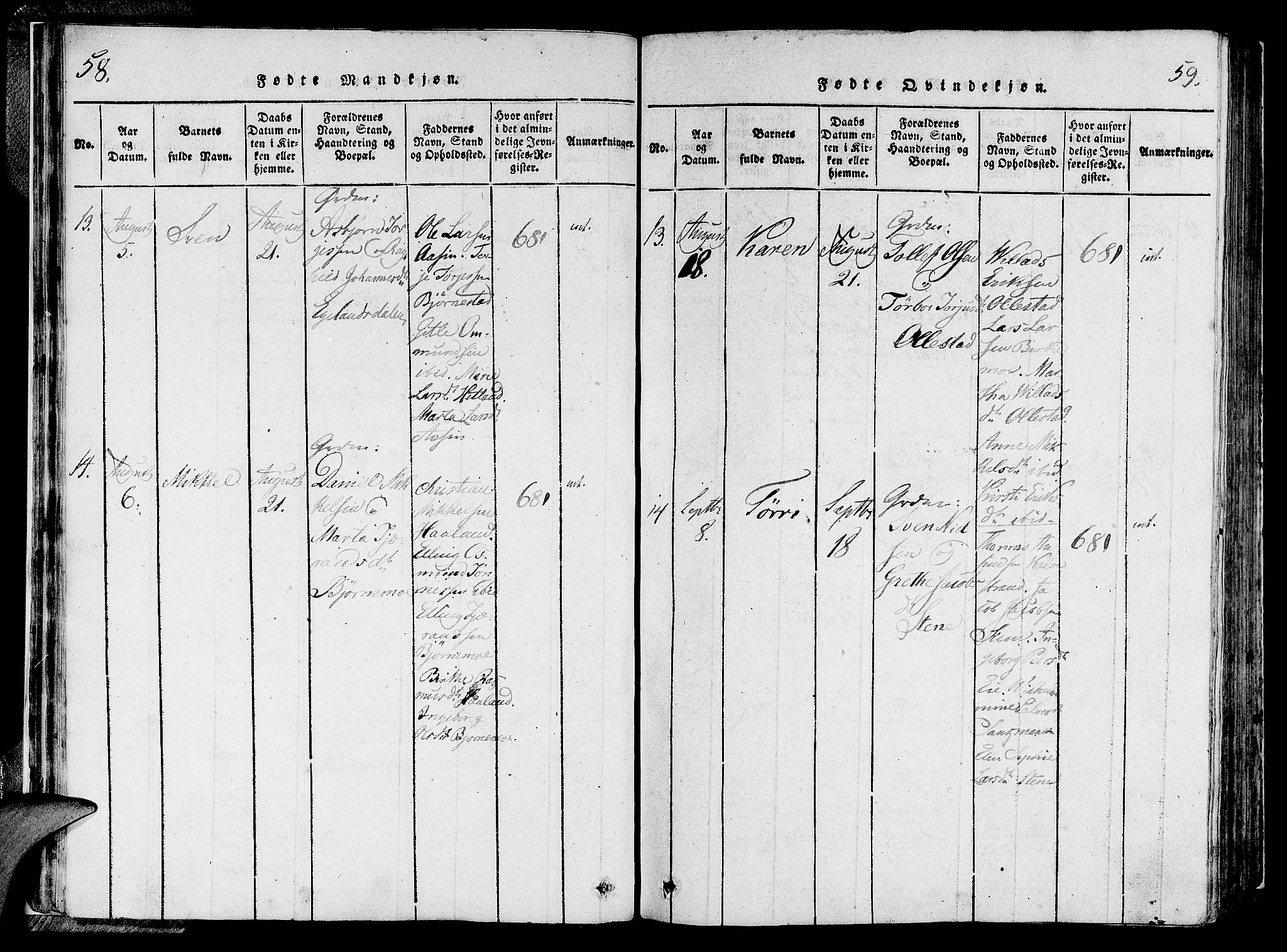 Lund sokneprestkontor, SAST/A-101809/S06/L0006: Parish register (official) no. A 6, 1816-1839, p. 58-59