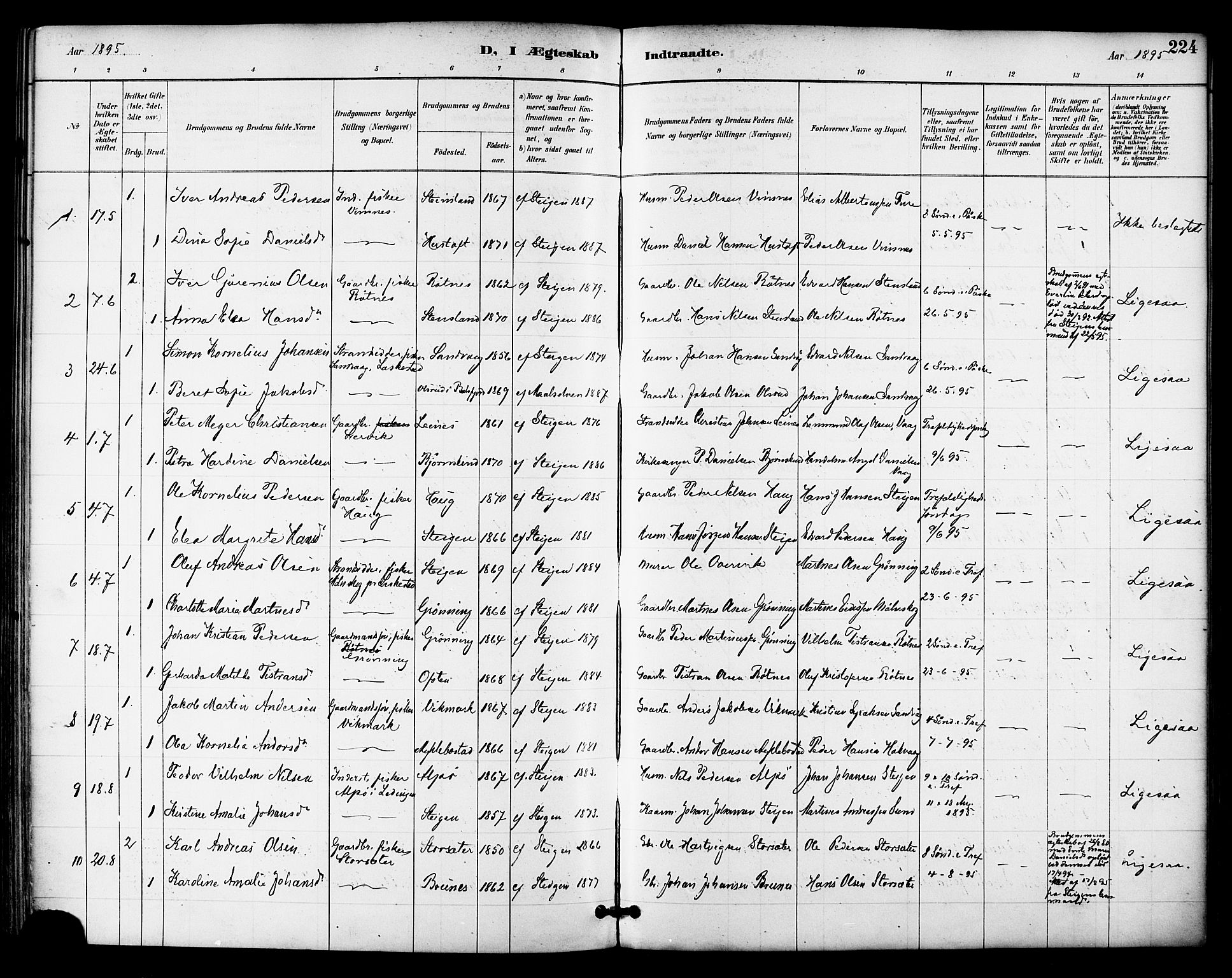 Ministerialprotokoller, klokkerbøker og fødselsregistre - Nordland, AV/SAT-A-1459/855/L0803: Parish register (official) no. 855A11, 1887-1905, p. 224