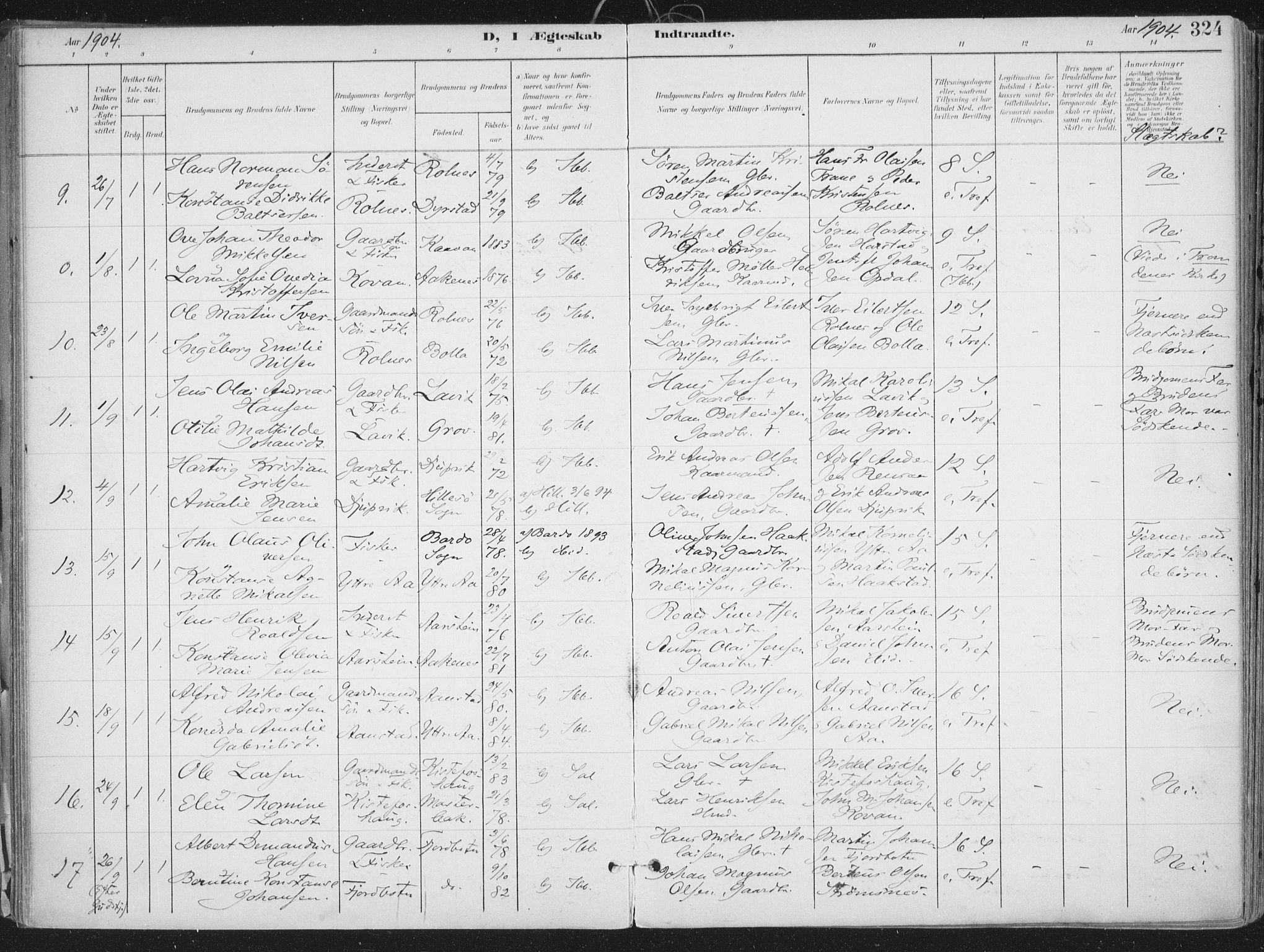 Ibestad sokneprestembete, AV/SATØ-S-0077/H/Ha/Haa/L0017kirke: Parish register (official) no. 17, 1901-1914, p. 324