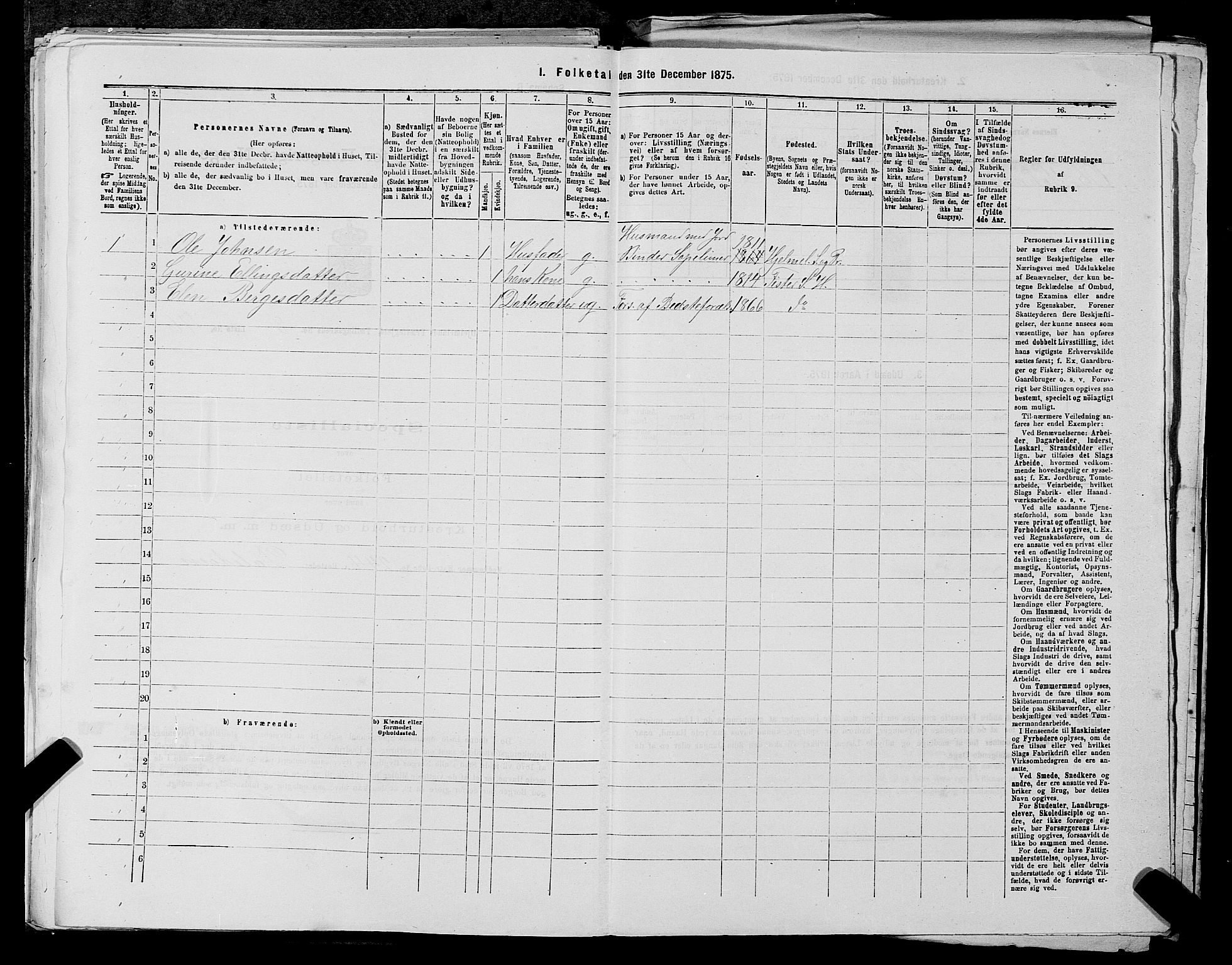 SAST, 1875 census for 1133P Hjelmeland, 1875, p. 1141