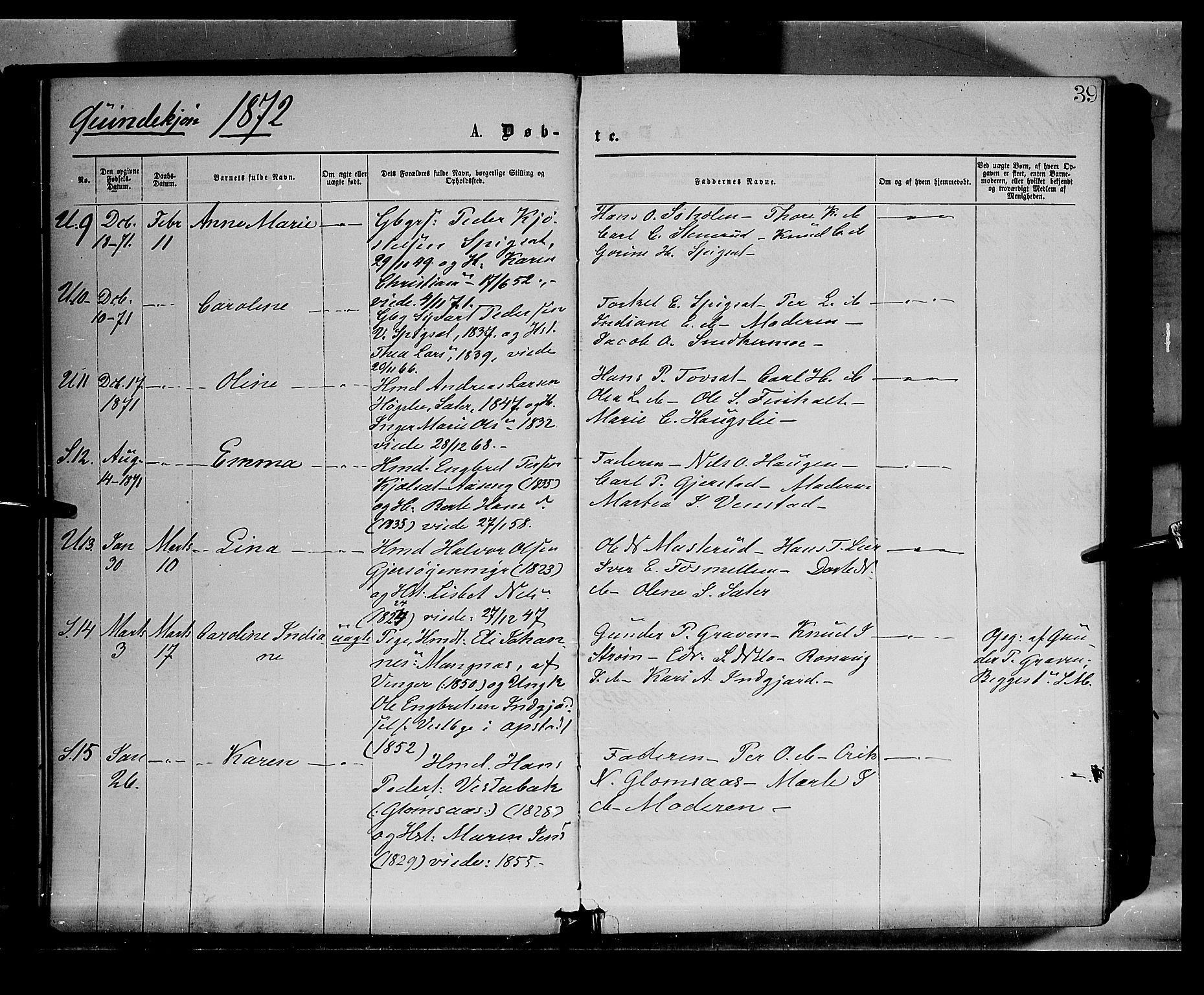 Sør-Odal prestekontor, AV/SAH-PREST-030/H/Ha/Haa/L0004: Parish register (official) no. 4, 1870-1875, p. 39