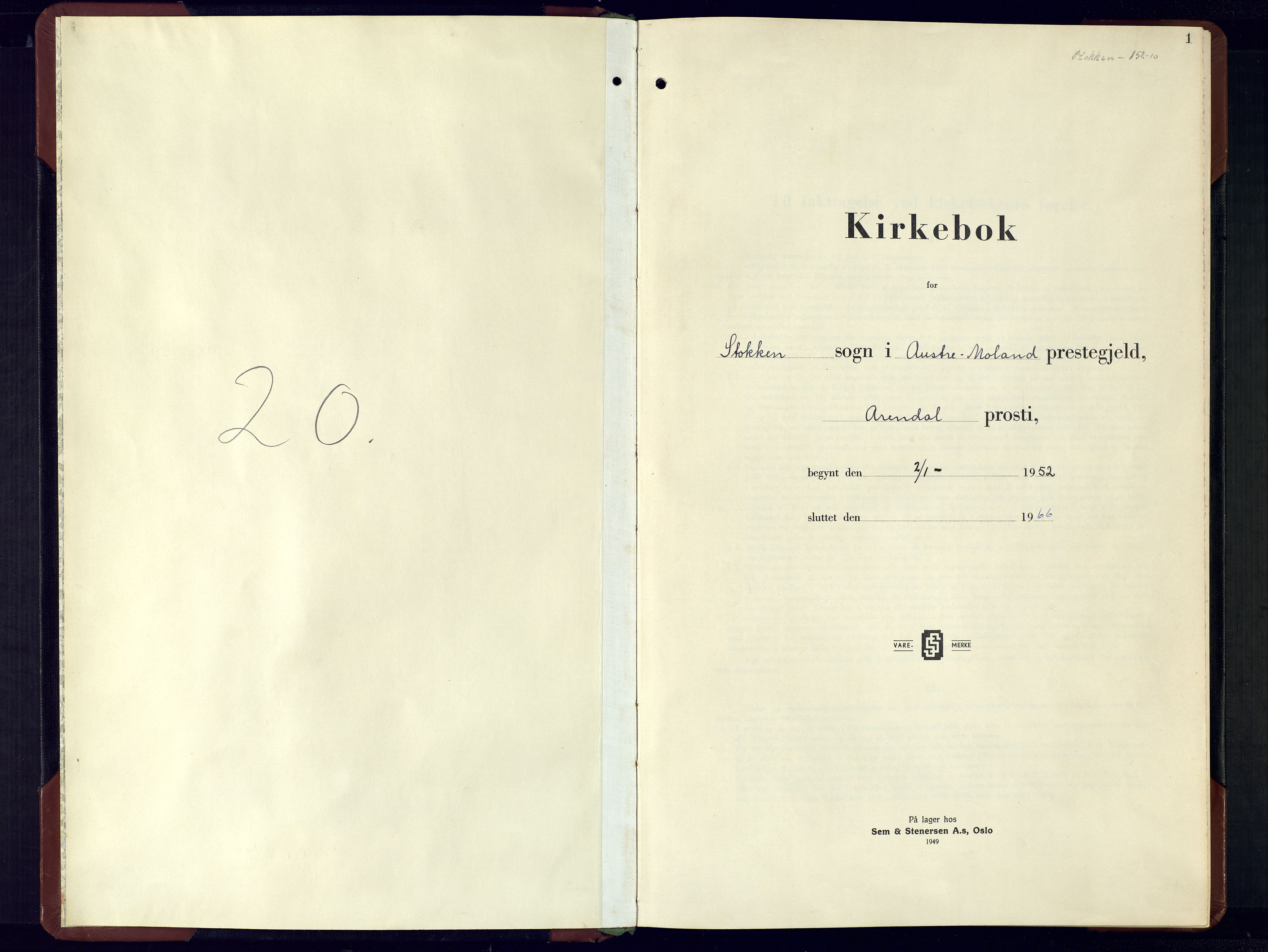 Austre Moland sokneprestkontor, SAK/1111-0001/F/Fb/Fbb/L0003: Parish register (copy) no. B-3, 1952-1966, p. 1