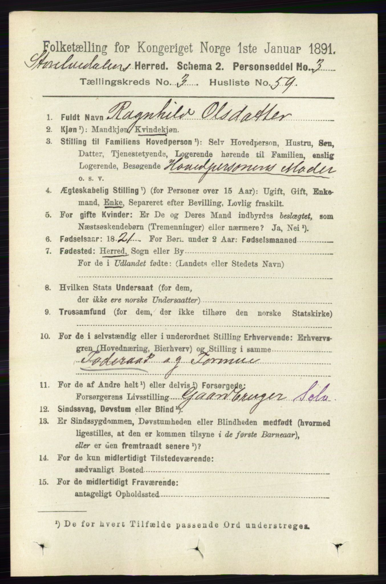 RA, 1891 census for 0430 Stor-Elvdal, 1891, p. 1257