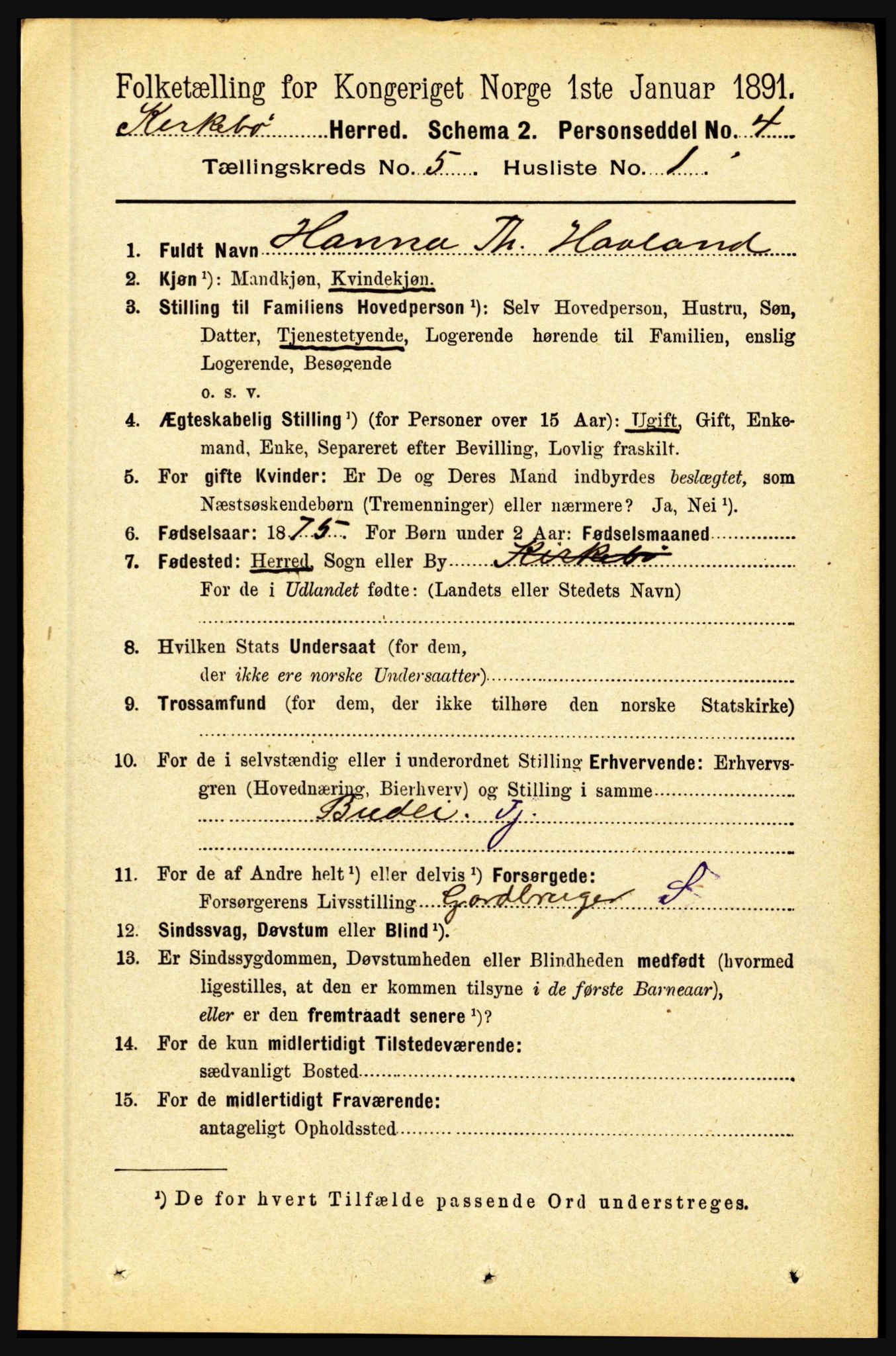 RA, 1891 census for 1416 Kyrkjebø, 1891, p. 1061